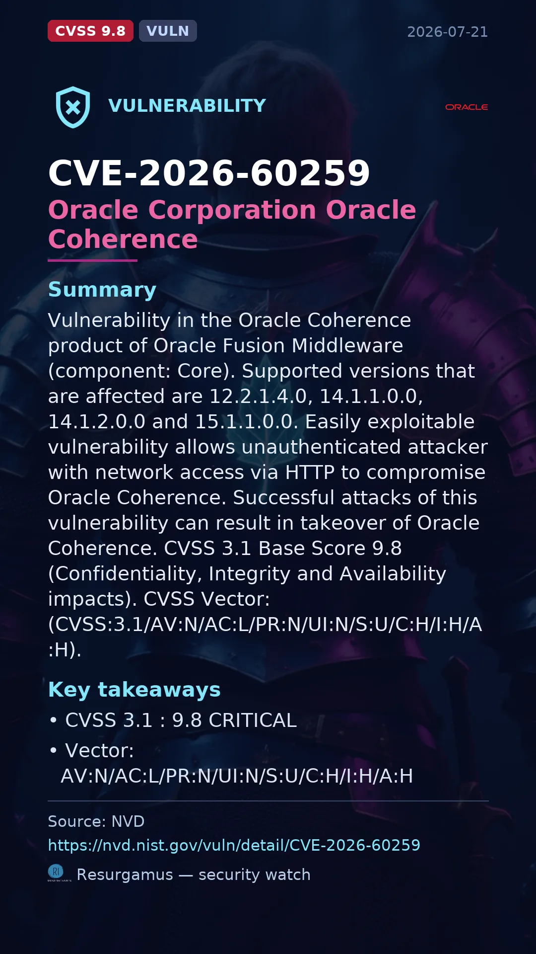 CVE-2026-60259 Oracle Corporation Oracle Coherence Vulnerability