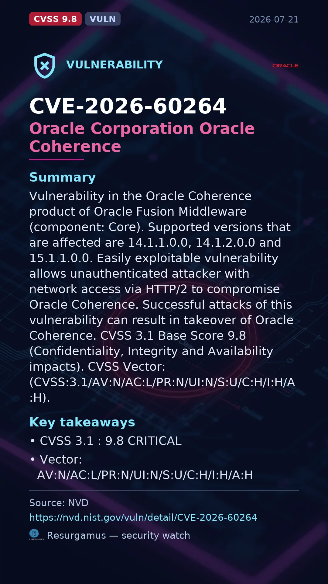 CVE-2026-60264 Oracle Corporation Oracle Coherence Vulnerability