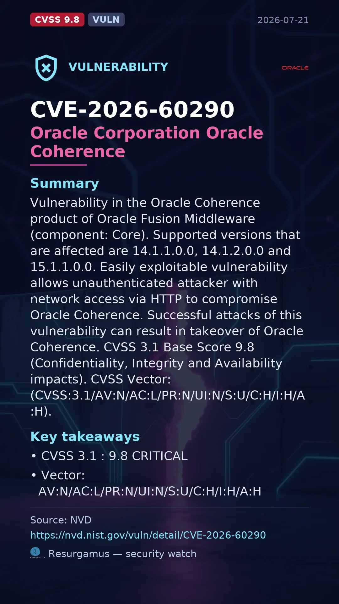 CVE-2026-60290 Oracle Corporation Oracle Coherence Vulnerability