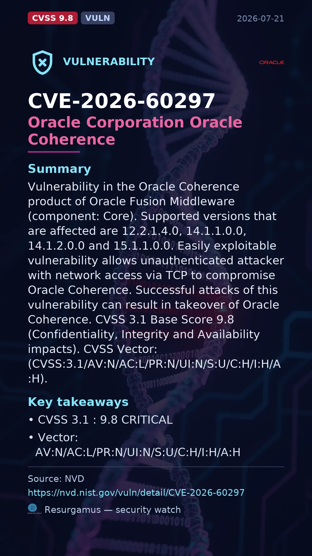 CVE-2026-60297 Oracle Corporation Oracle Coherence Vulnerability