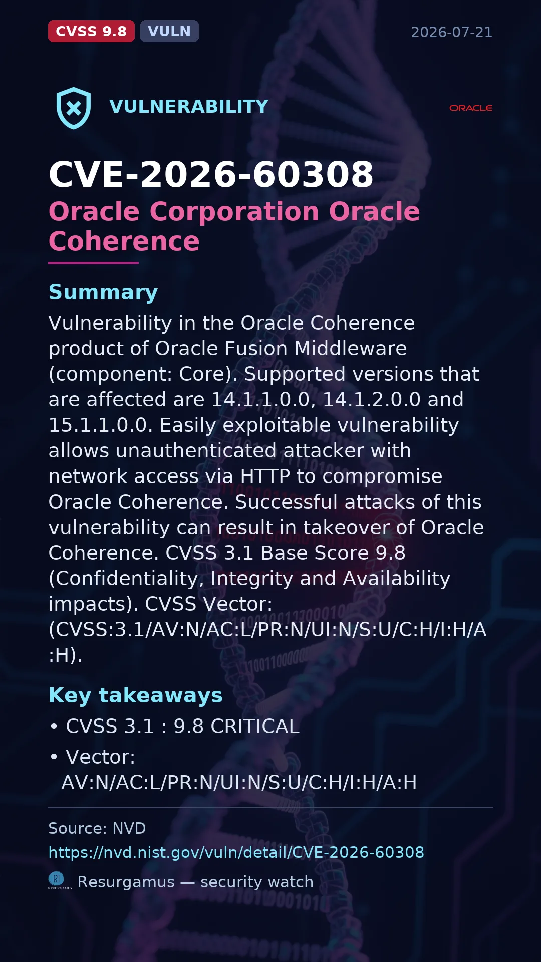CVE-2026-60308 Oracle Corporation Oracle Coherence Vulnerability