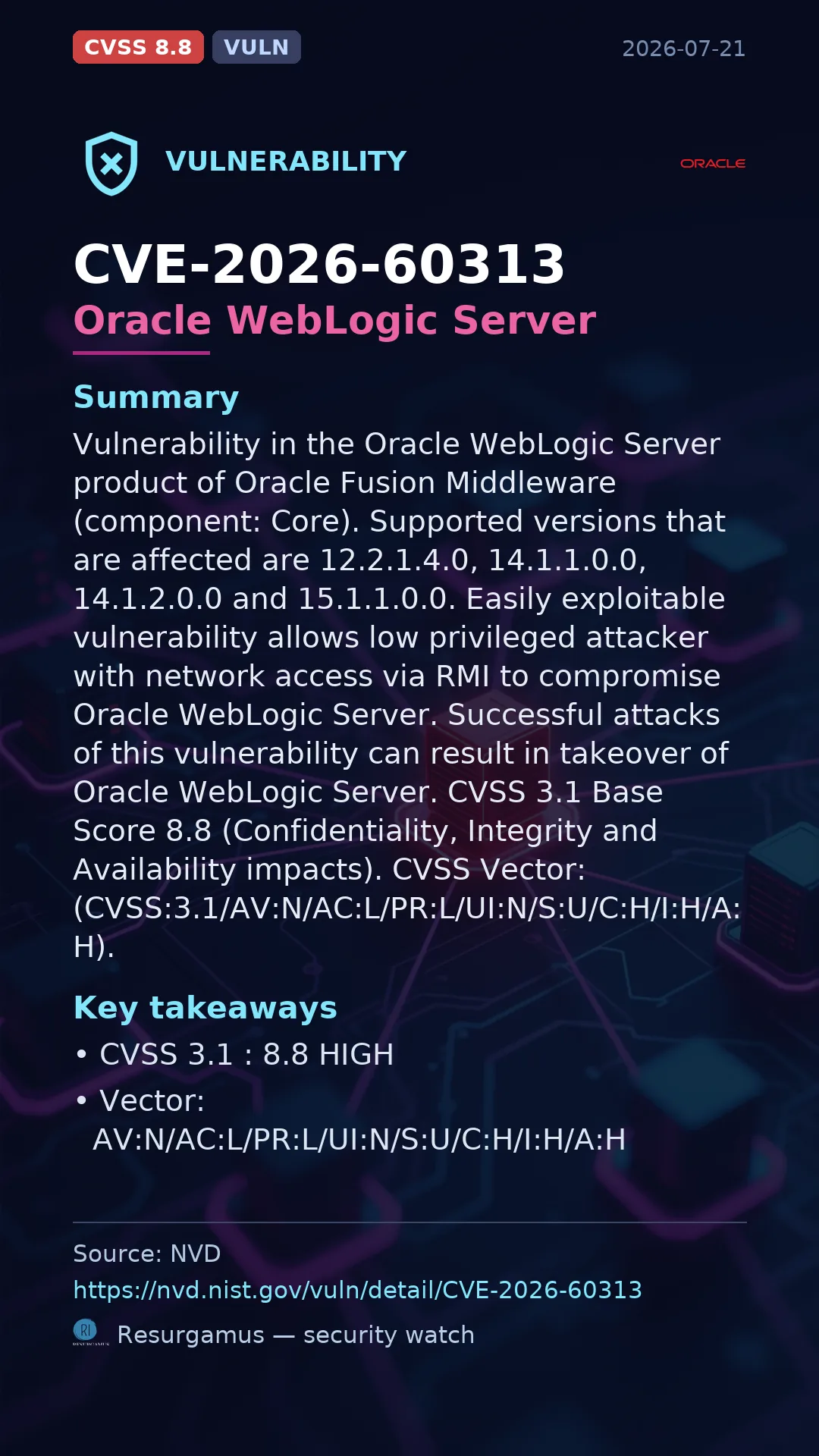 CVE-2026-60313 Oracle WebLogic Server Vulnerability