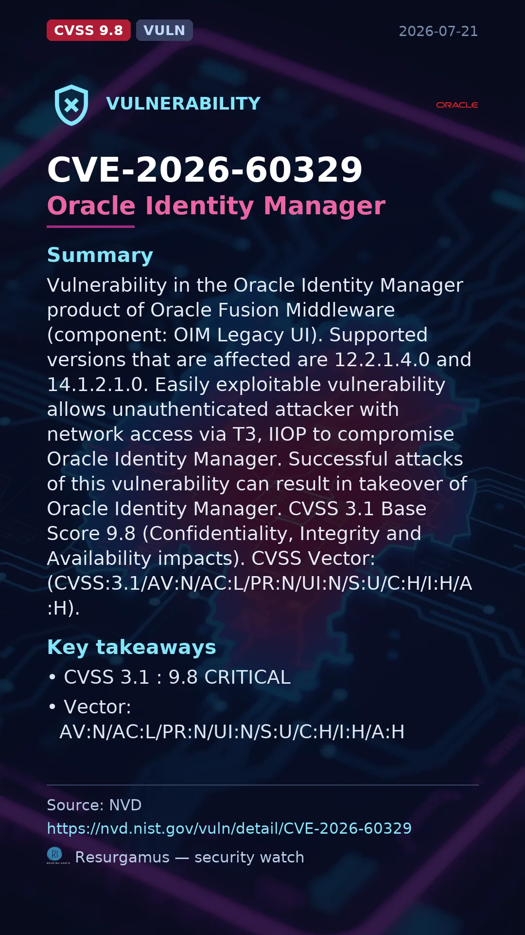 CVE-2026-60329 Oracle Identity Manager Vulnerability