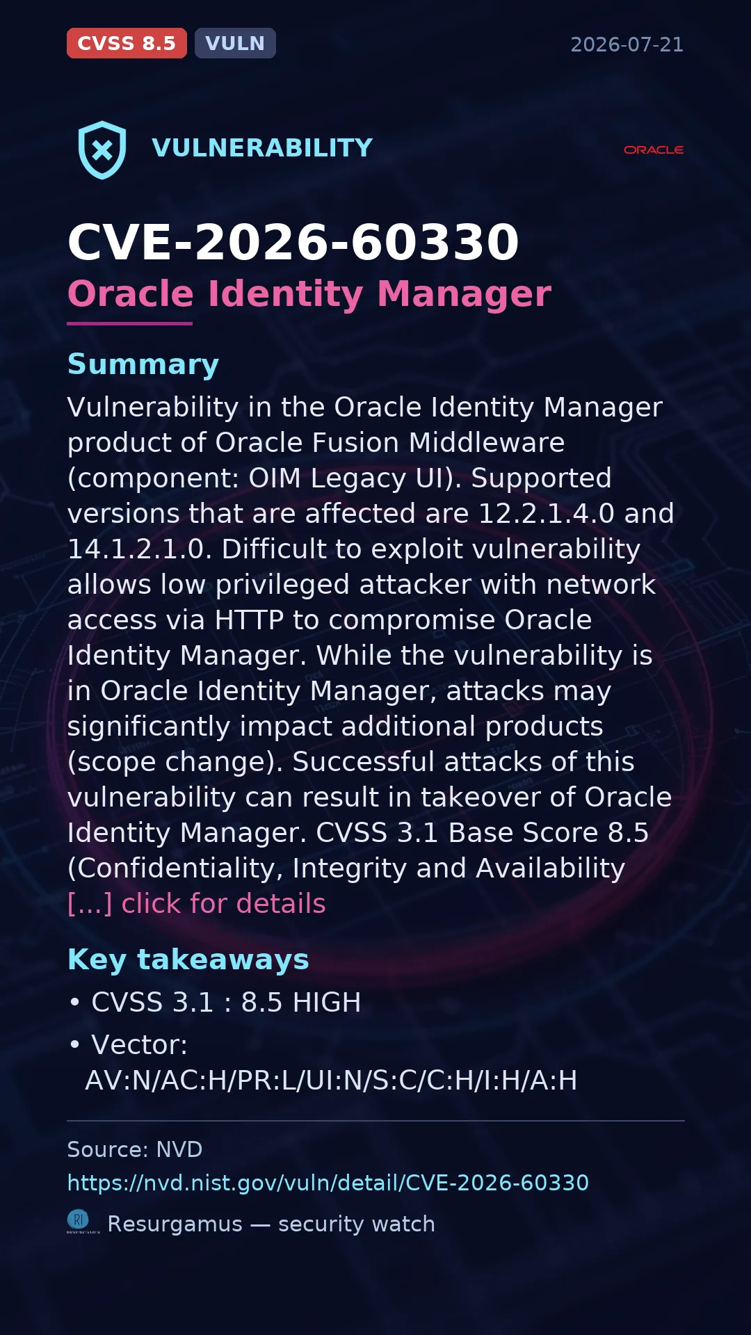 CVE-2026-60330 Oracle Identity Manager Vulnerability