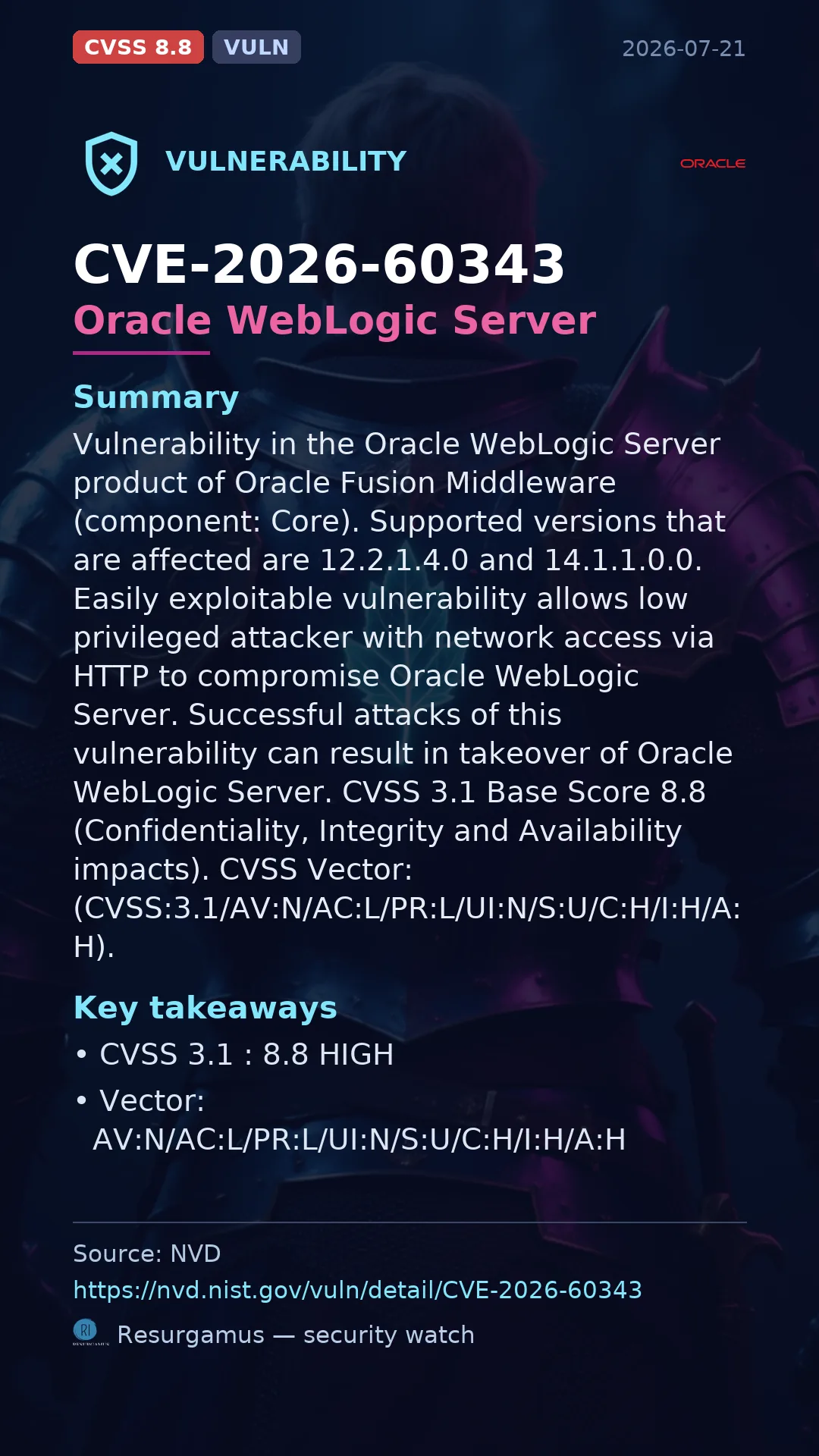 CVE-2026-60343 Oracle WebLogic Server Vulnerability