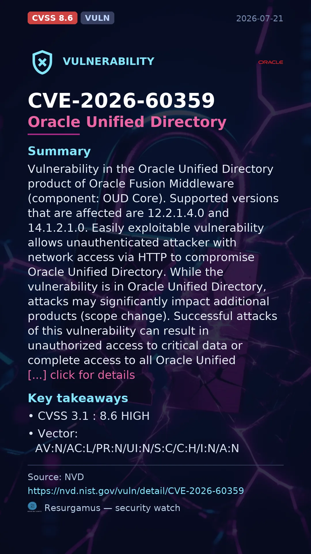 CVE-2026-60359 Oracle Unified Directory Vulnerability