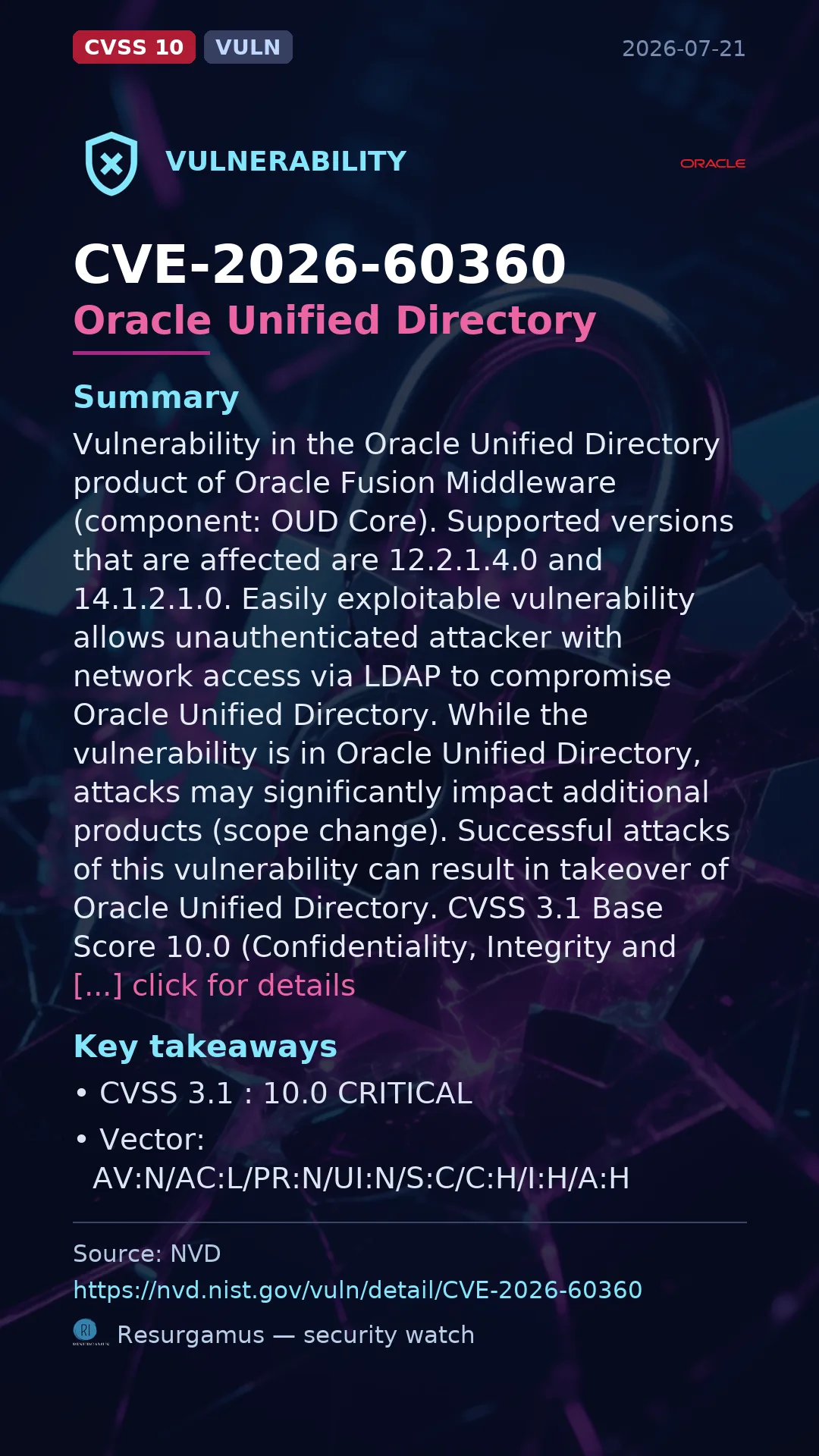 CVE-2026-60360 Oracle Unified Directory Vulnerability