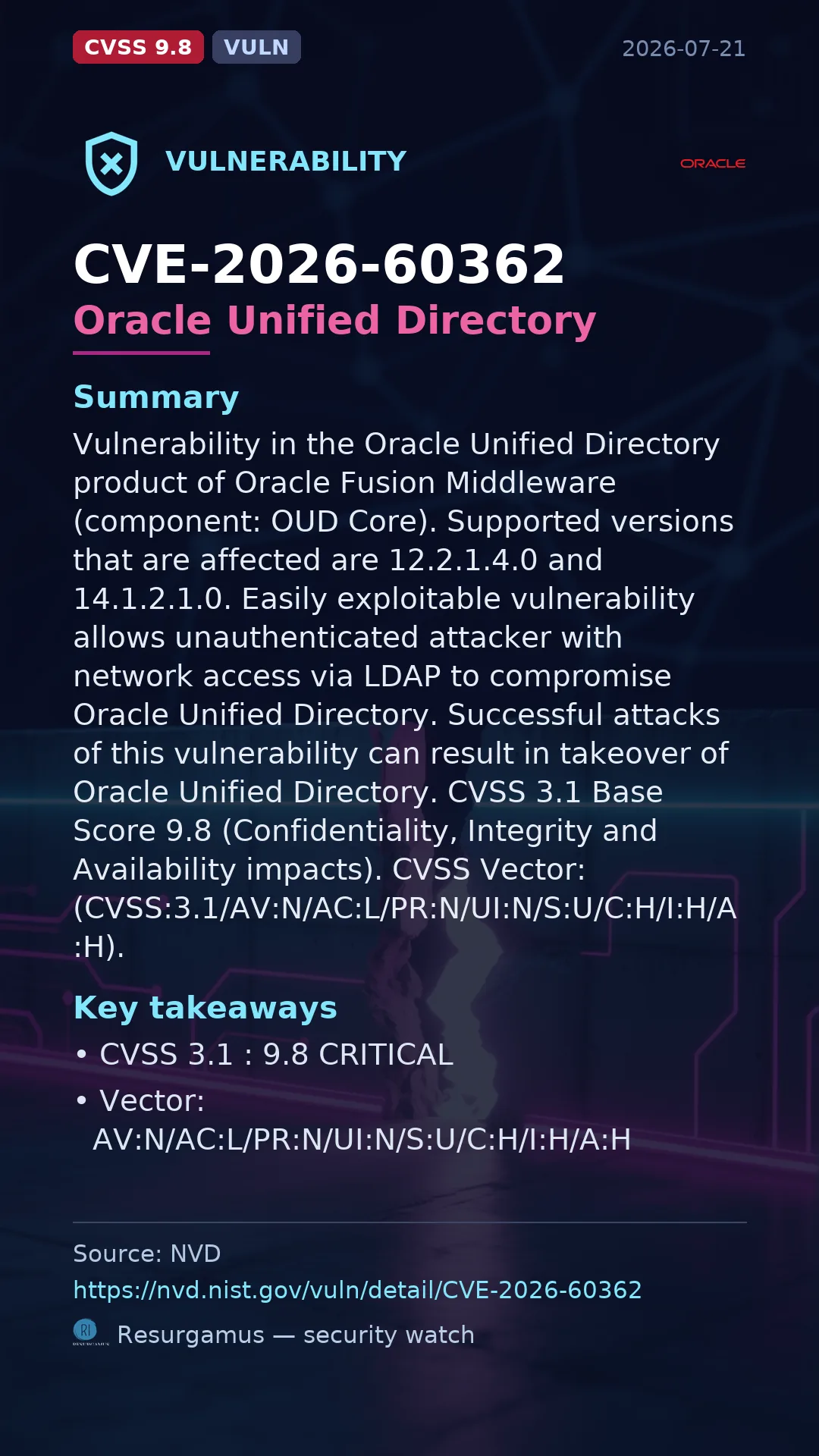 CVE-2026-60362 Oracle Unified Directory Vulnerability