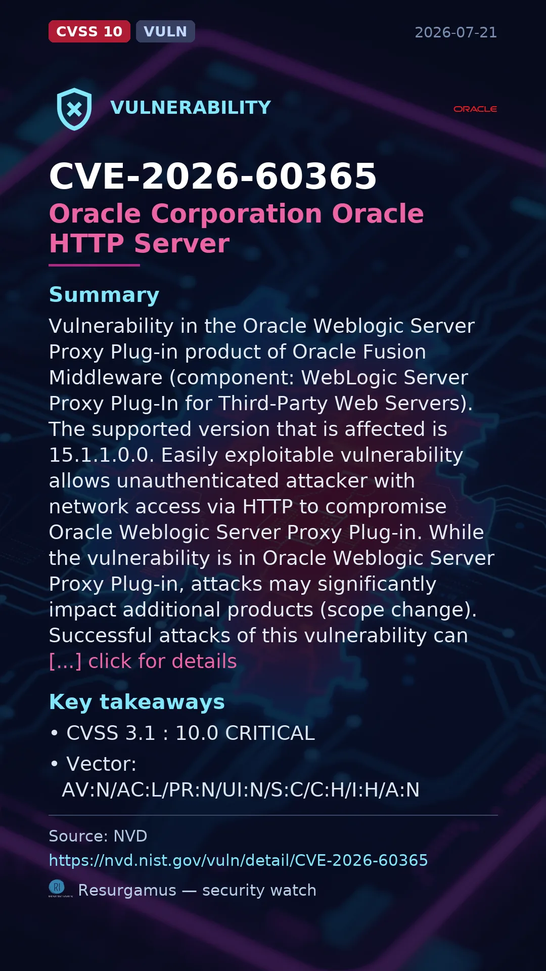 CVE-2026-60365 Oracle Corporation Oracle HTTP Server Vulnerability