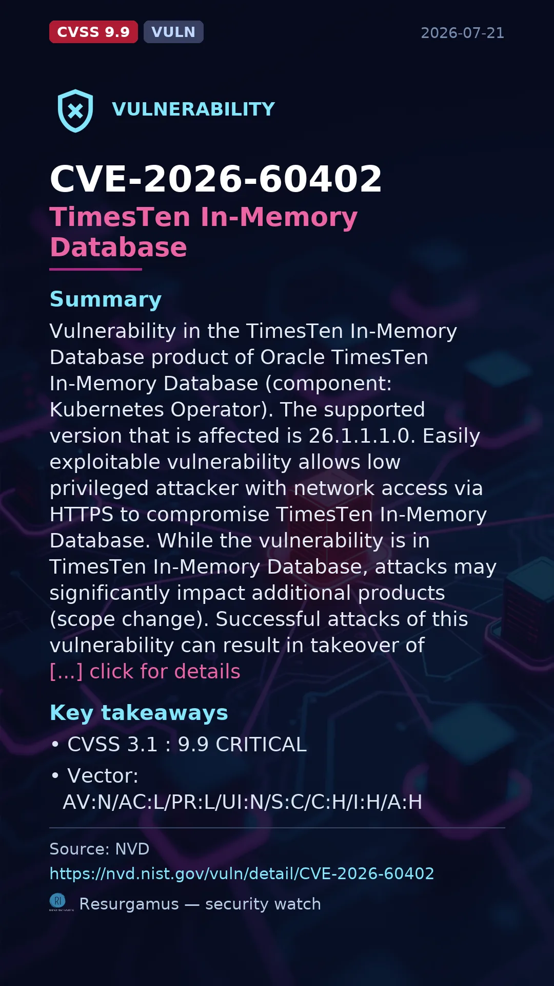 CVE-2026-60402 TimesTen In-Memory Database Vulnerability