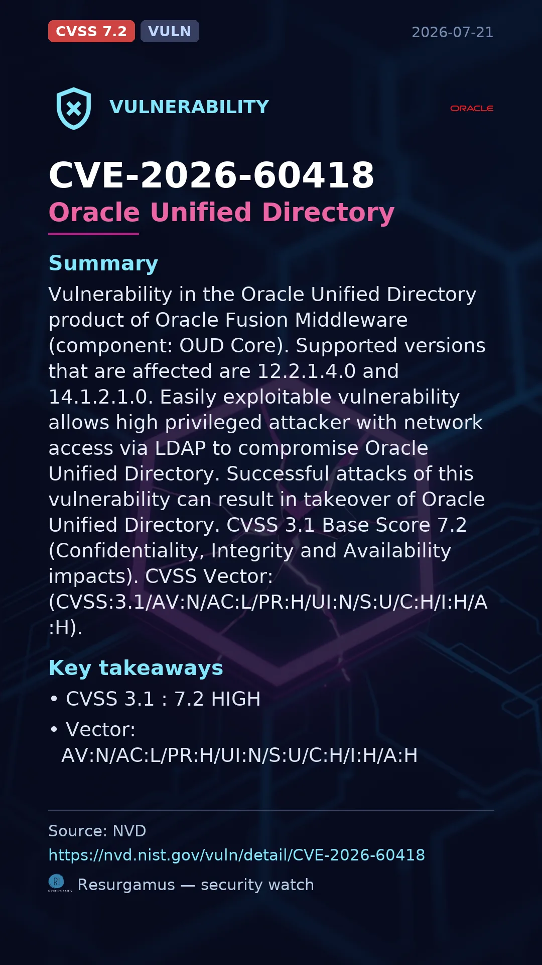 CVE-2026-60418 Oracle Unified Directory Vulnerability