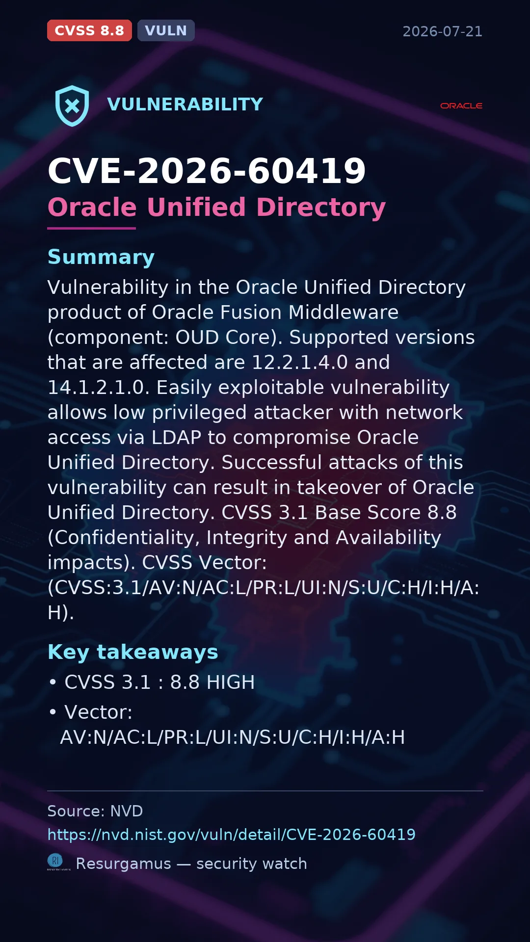 CVE-2026-60419 Oracle Unified Directory Vulnerability