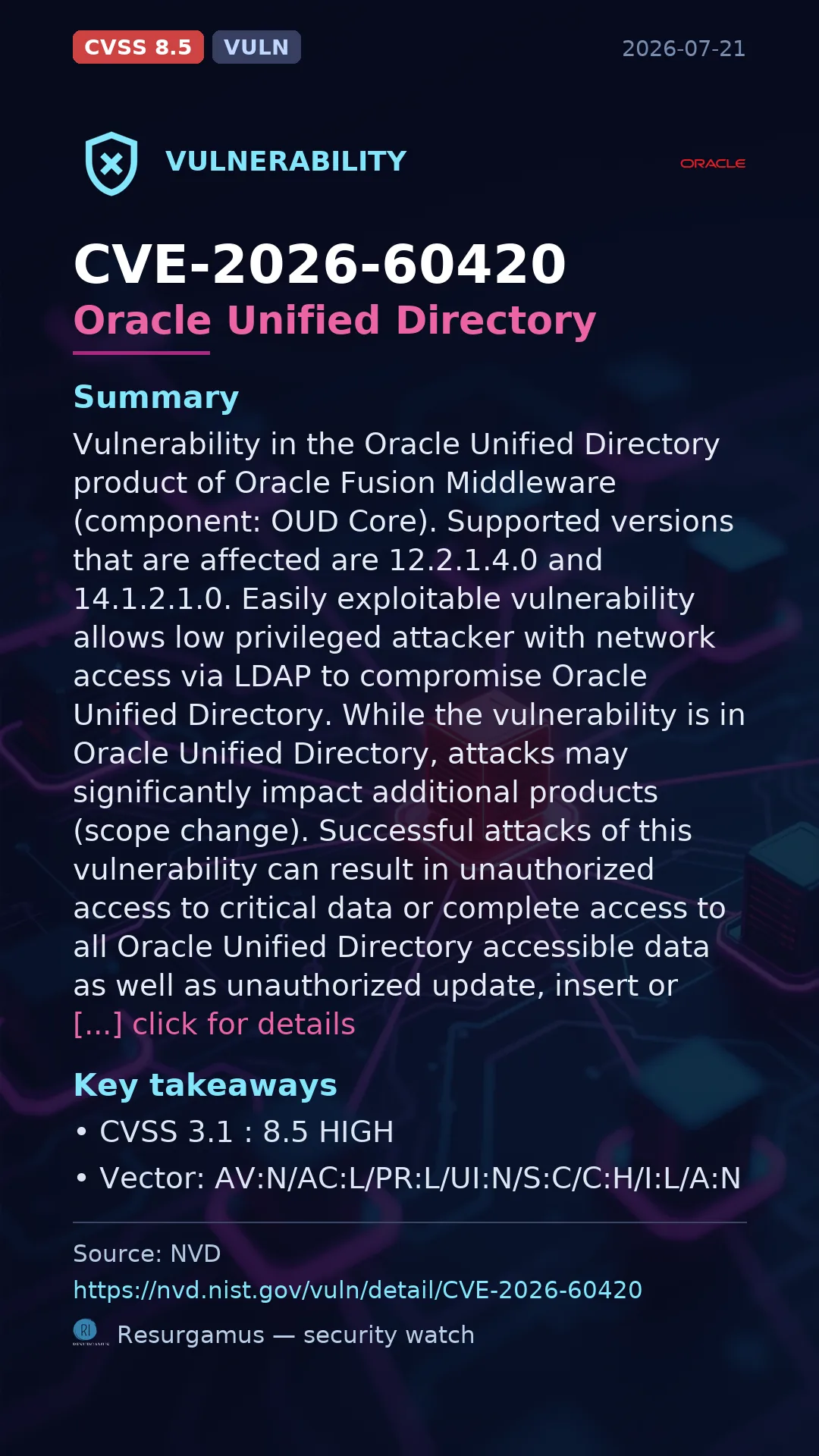 CVE-2026-60420 Oracle Unified Directory Vulnerability