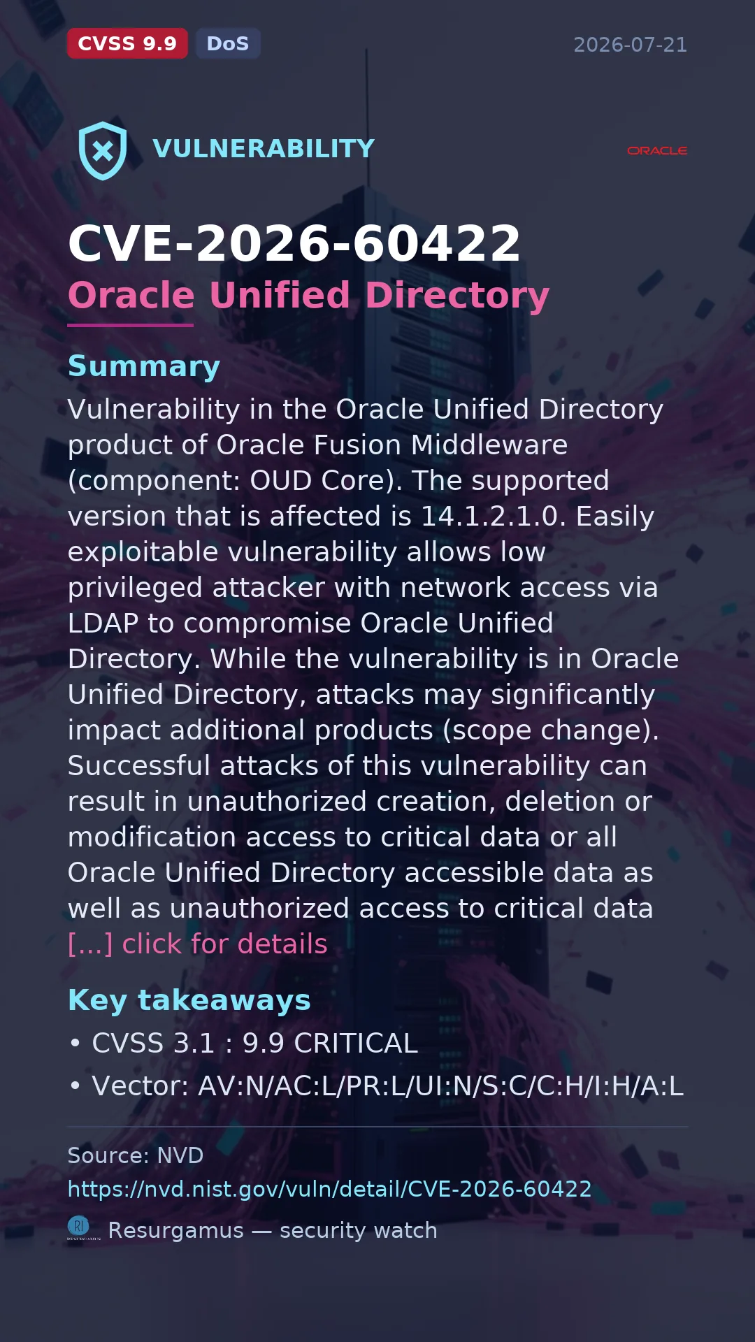 CVE-2026-60422 Oracle Unified Directory Vulnerability
