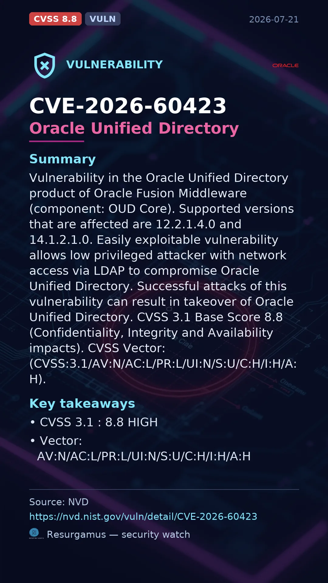 CVE-2026-60423 Oracle Unified Directory Vulnerability