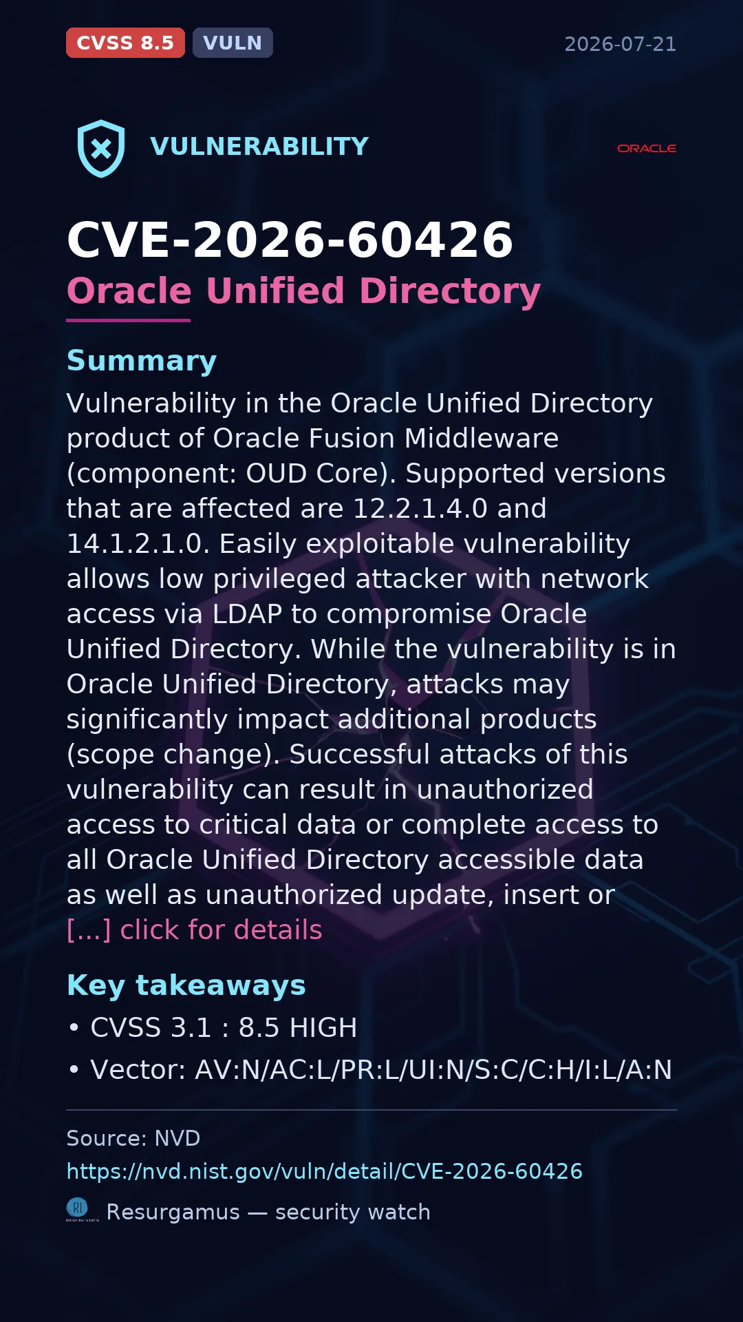CVE-2026-60426 Oracle Unified Directory Vulnerability