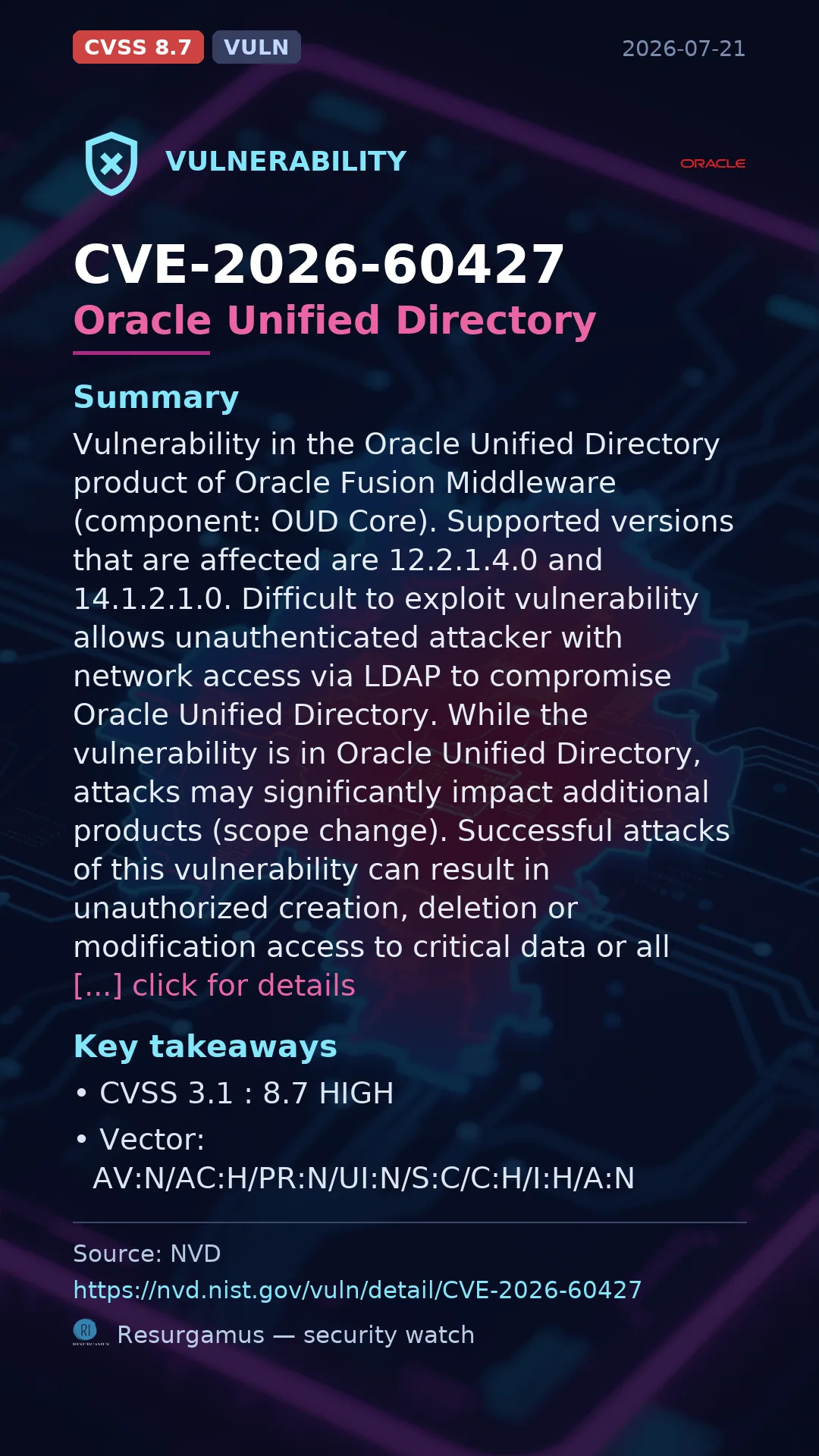 CVE-2026-60427 Oracle Unified Directory Vulnerability