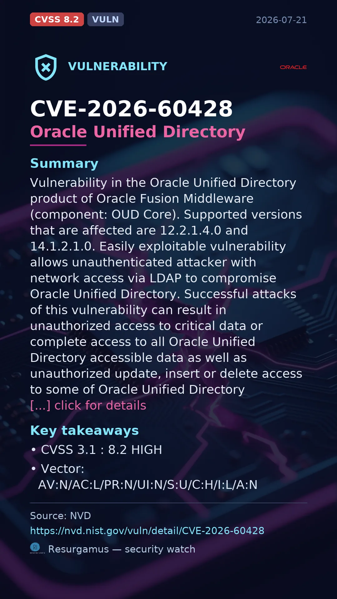 CVE-2026-60428 Oracle Unified Directory Vulnerability