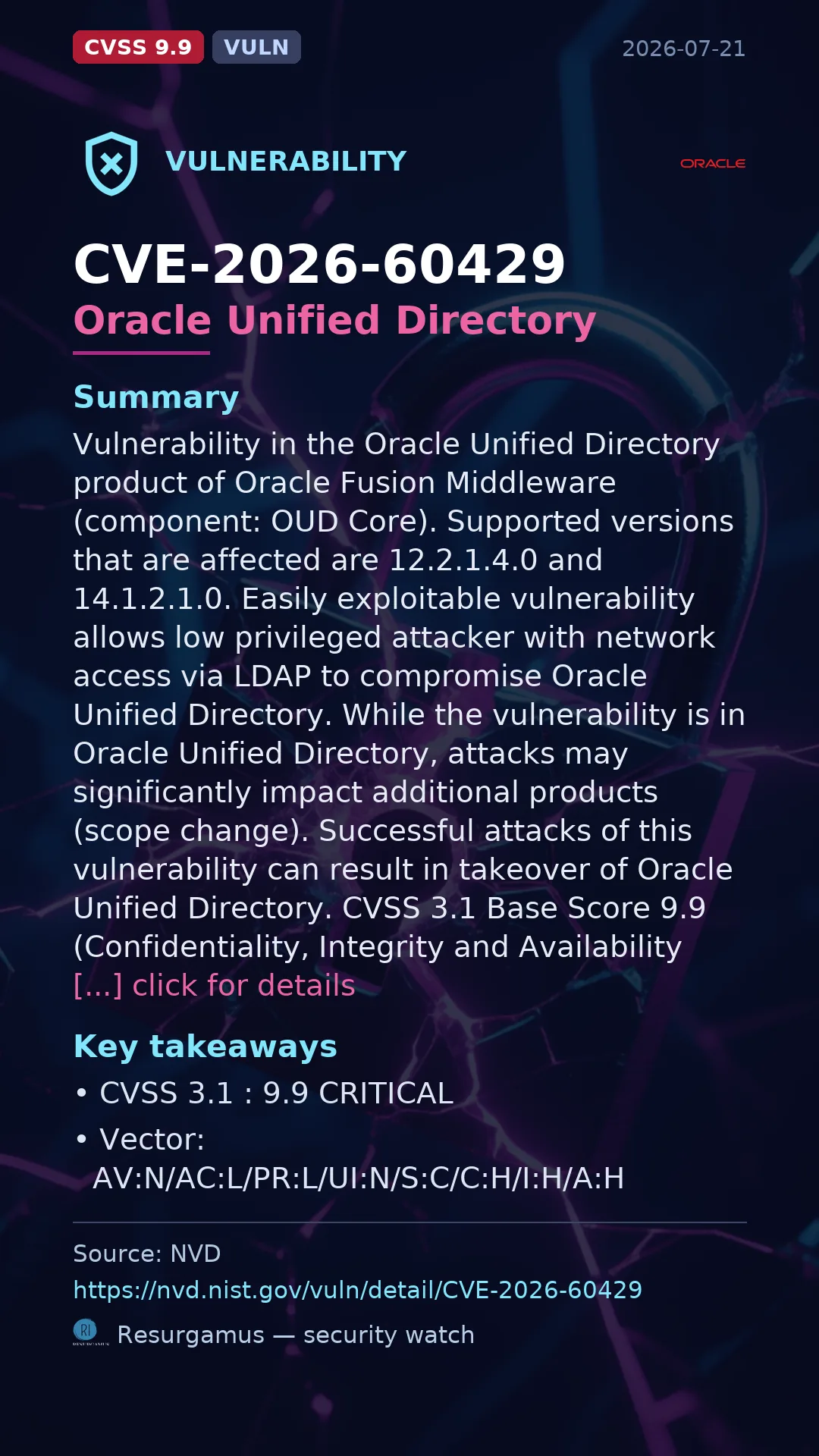 CVE-2026-60429 Oracle Unified Directory Vulnerability
