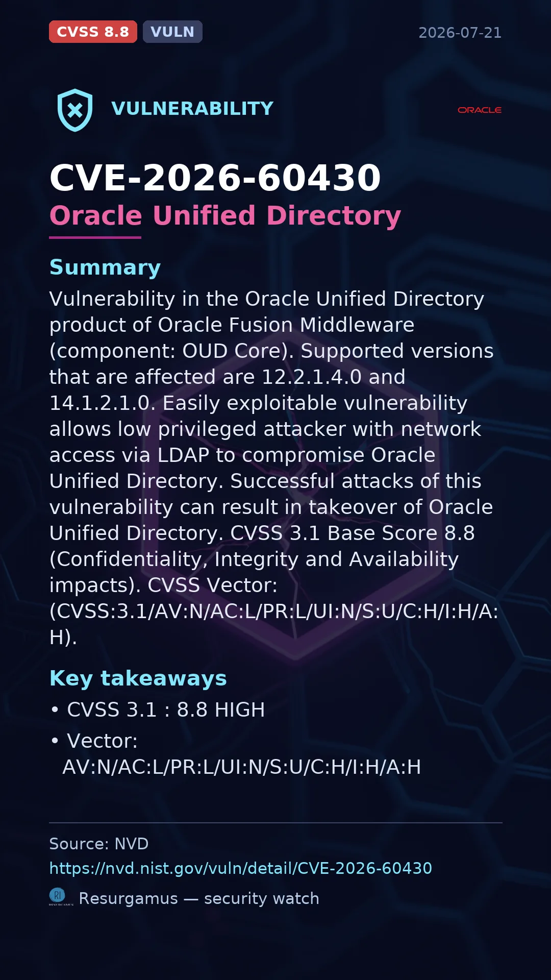 CVE-2026-60430 Oracle Unified Directory Vulnerability