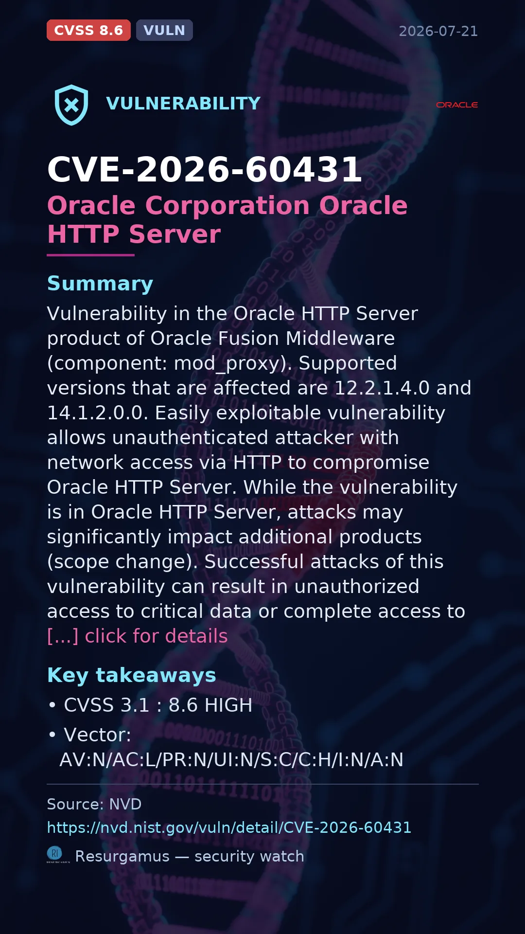 CVE-2026-60431 Oracle Corporation Oracle HTTP Server Vulnerability