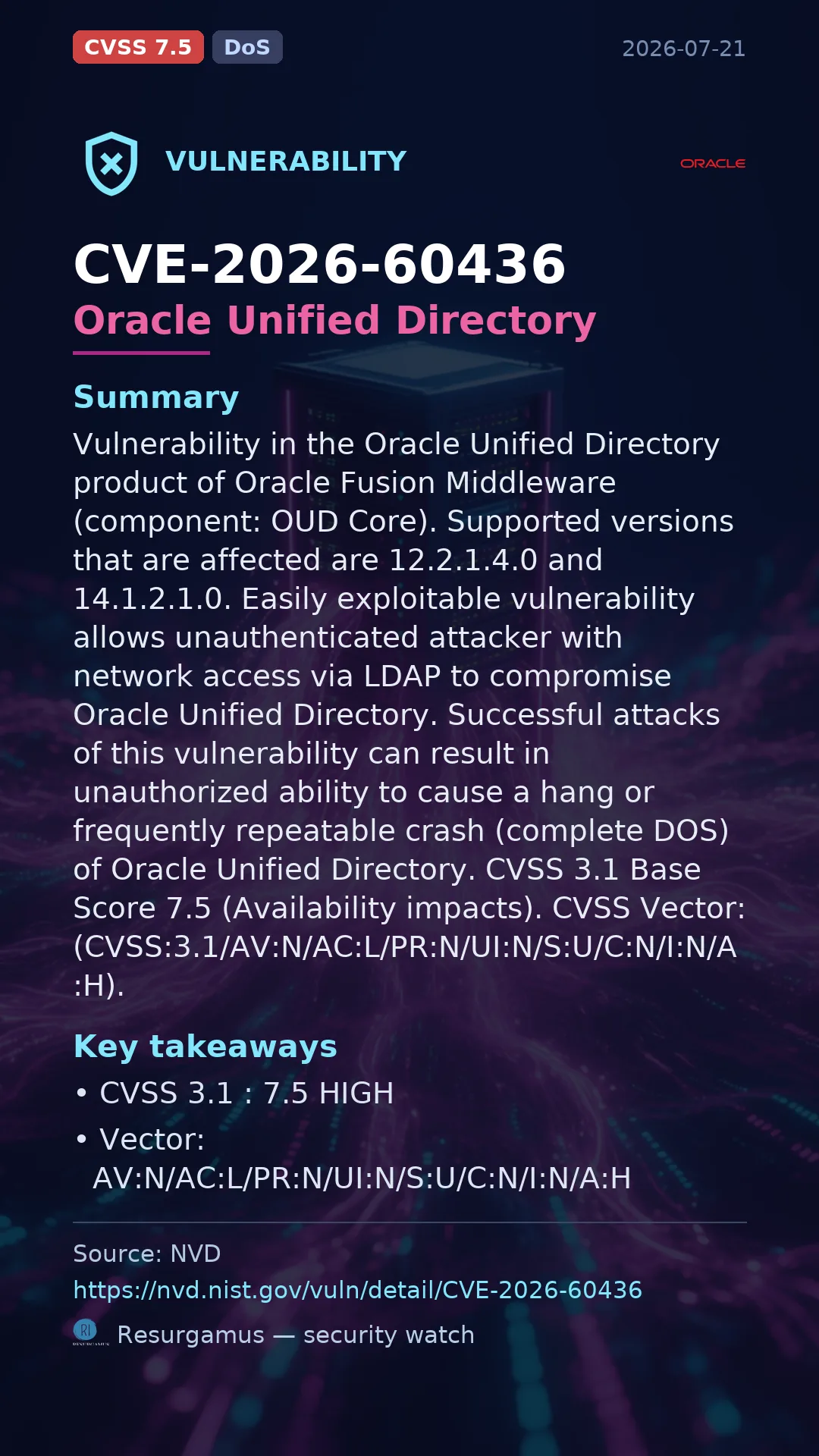 CVE-2026-60436 Oracle Unified Directory Vulnerability
