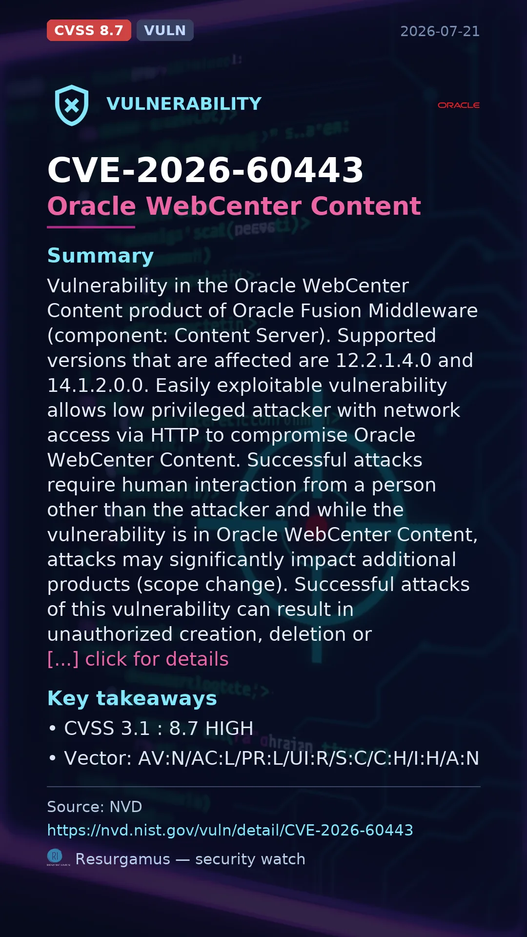 CVE-2026-60443 Oracle WebCenter Content Vulnerability