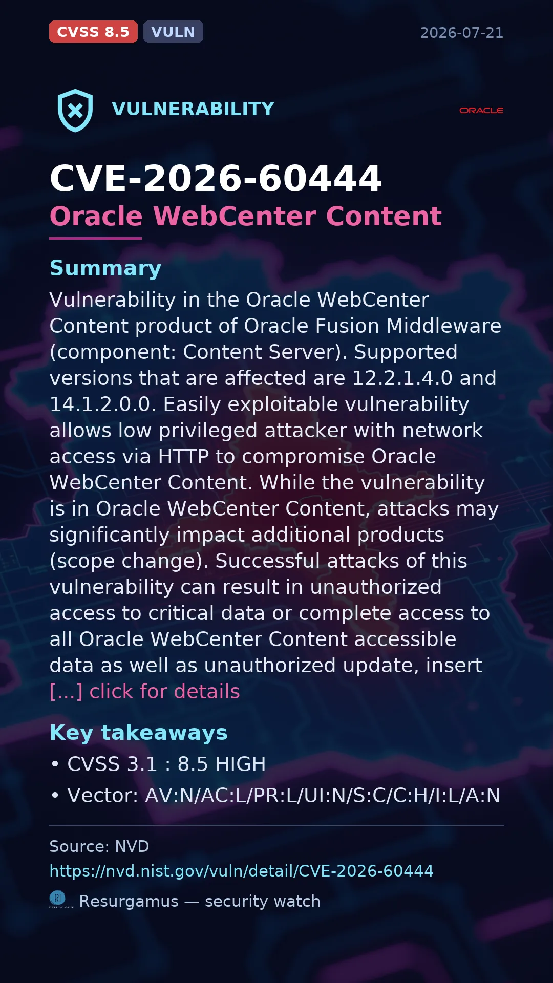 CVE-2026-60444 Oracle WebCenter Content Vulnerability