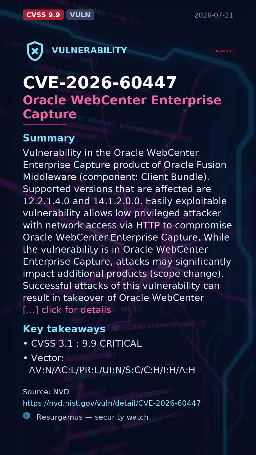 CVE-2026-60447 Oracle WebCenter Enterprise Capture Vulnerability