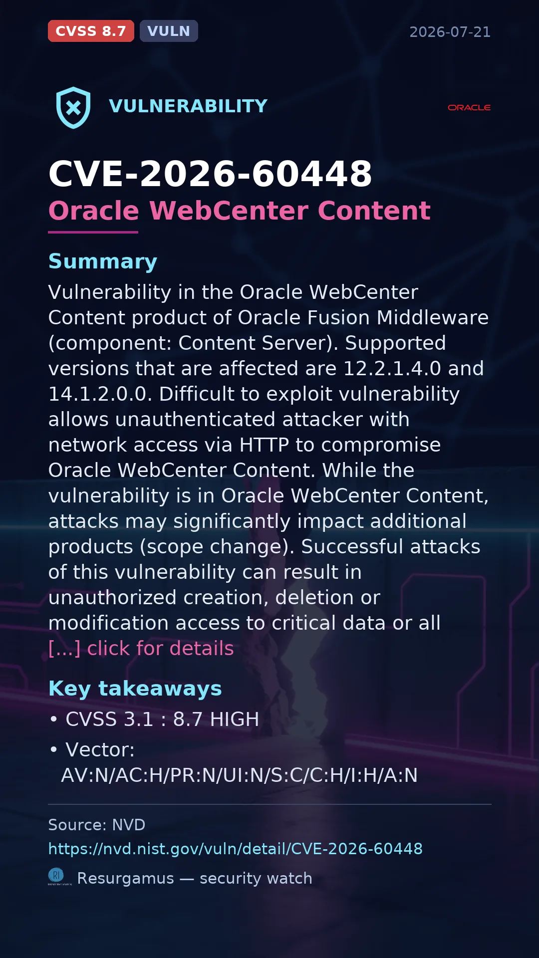 CVE-2026-60448 Oracle WebCenter Content Vulnerability