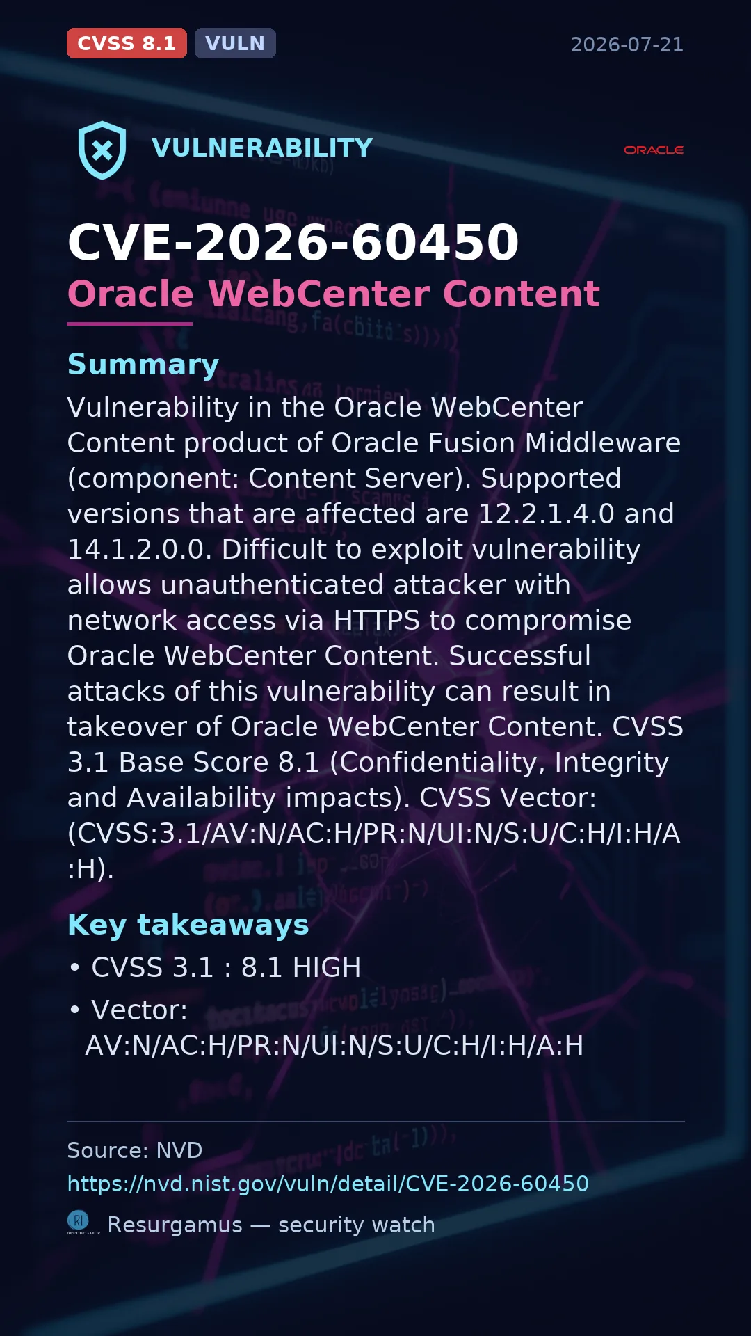 CVE-2026-60450 Oracle WebCenter Content Vulnerability