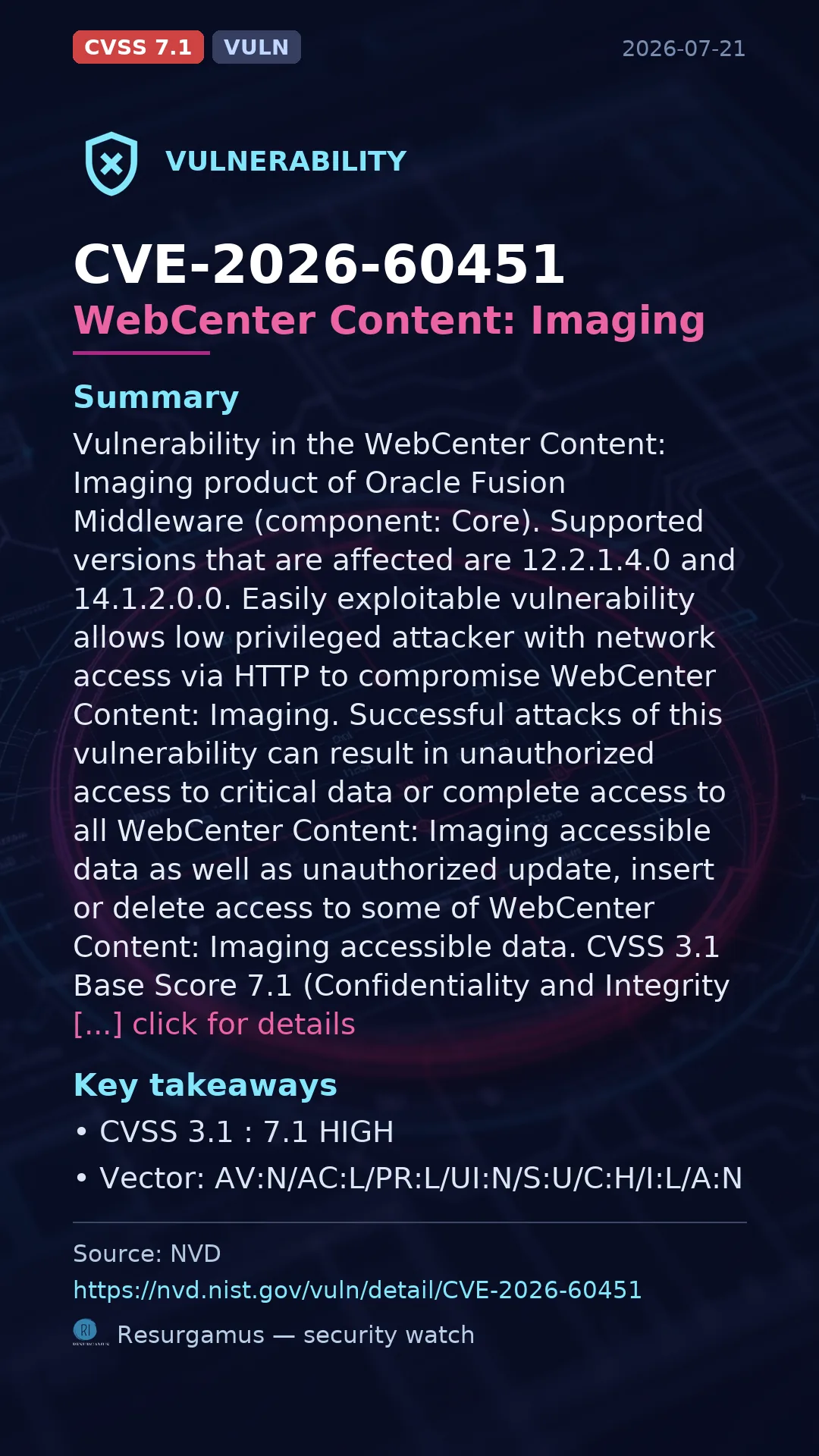 CVE-2026-60451 WebCenter Content: Imaging Vulnerability