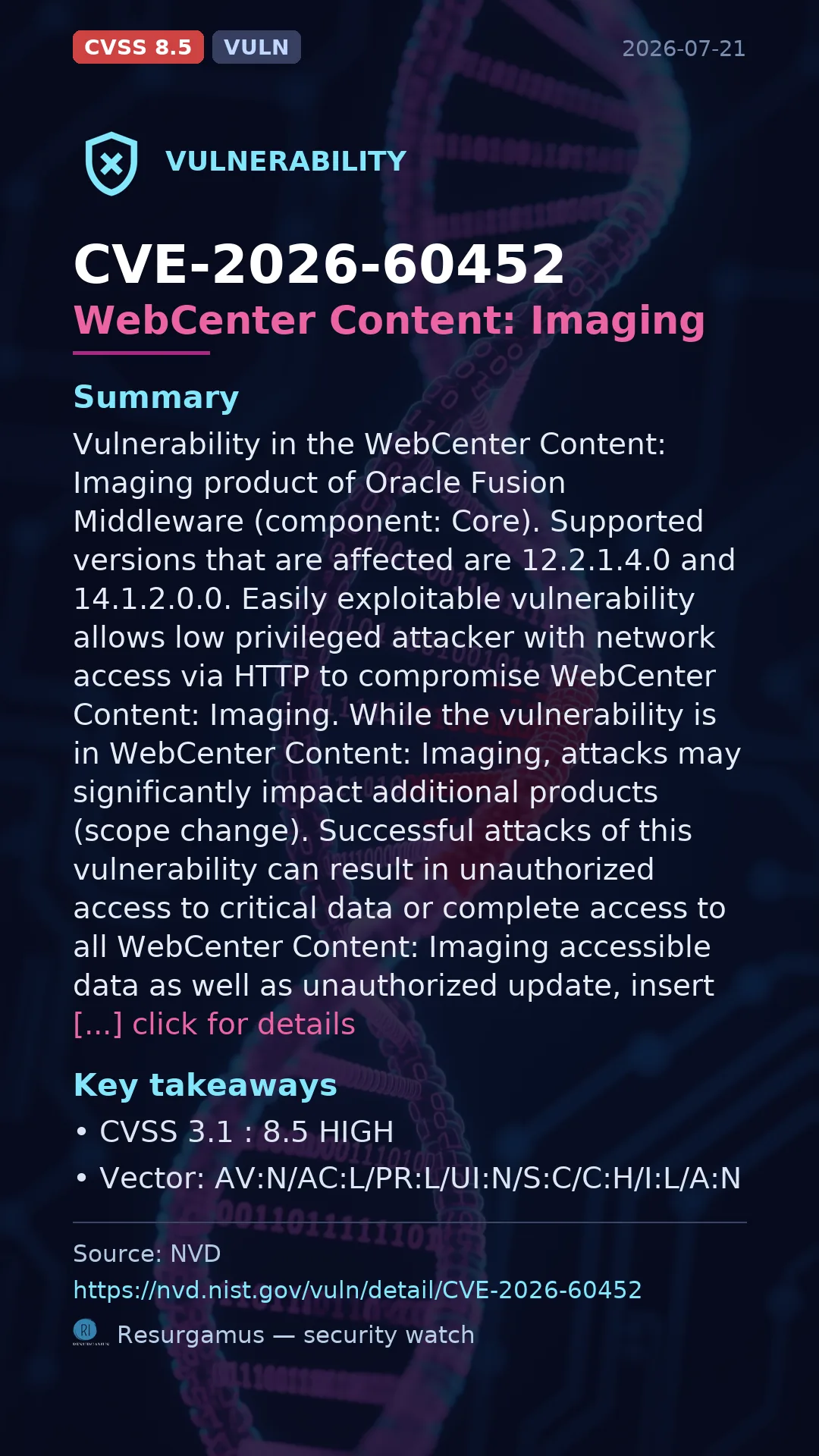 CVE-2026-60452 WebCenter Content: Imaging Vulnerability