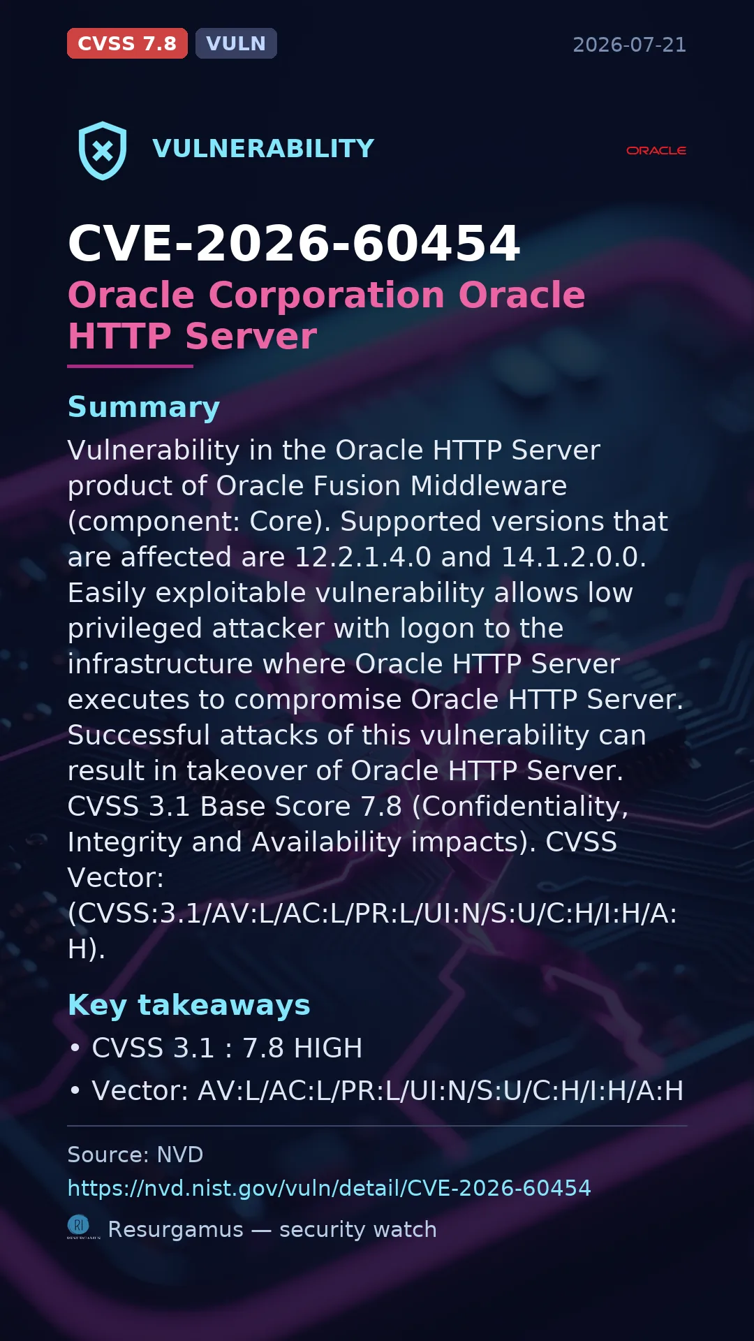 CVE-2026-60454 Oracle Corporation Oracle HTTP Server Vulnerability
