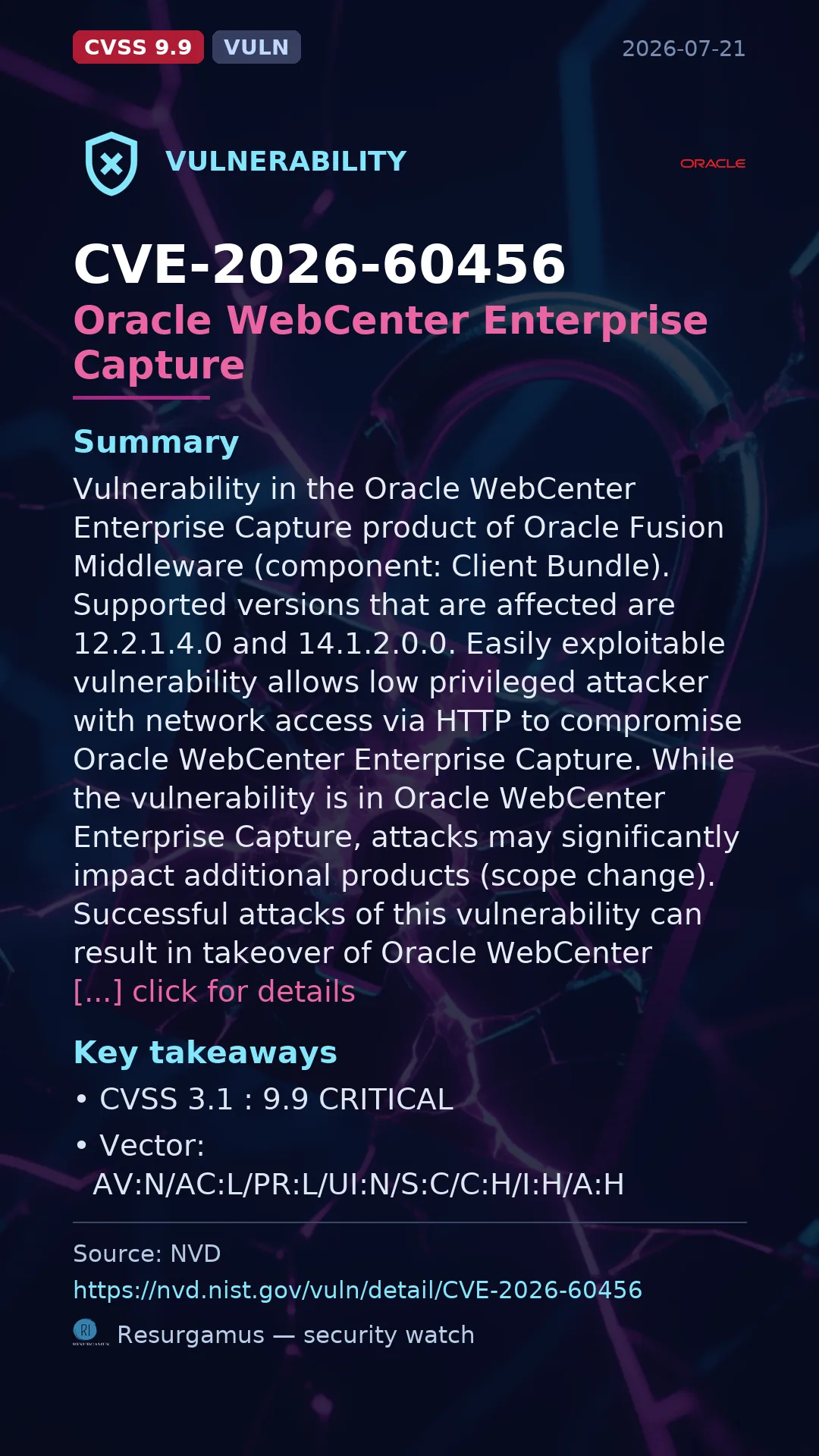 CVE-2026-60456 Oracle WebCenter Enterprise Capture Vulnerability