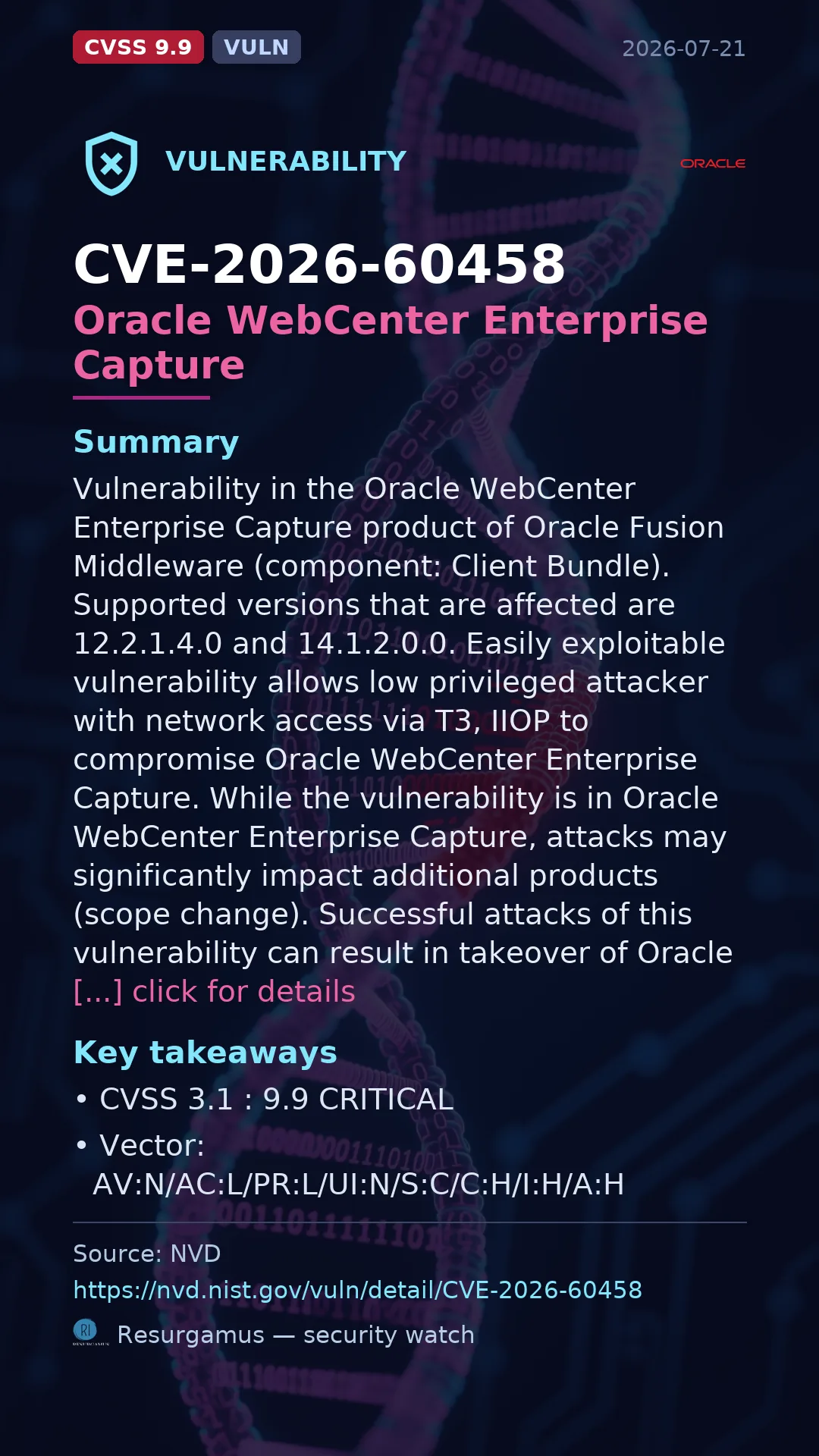 CVE-2026-60458 Oracle WebCenter Enterprise Capture Vulnerability