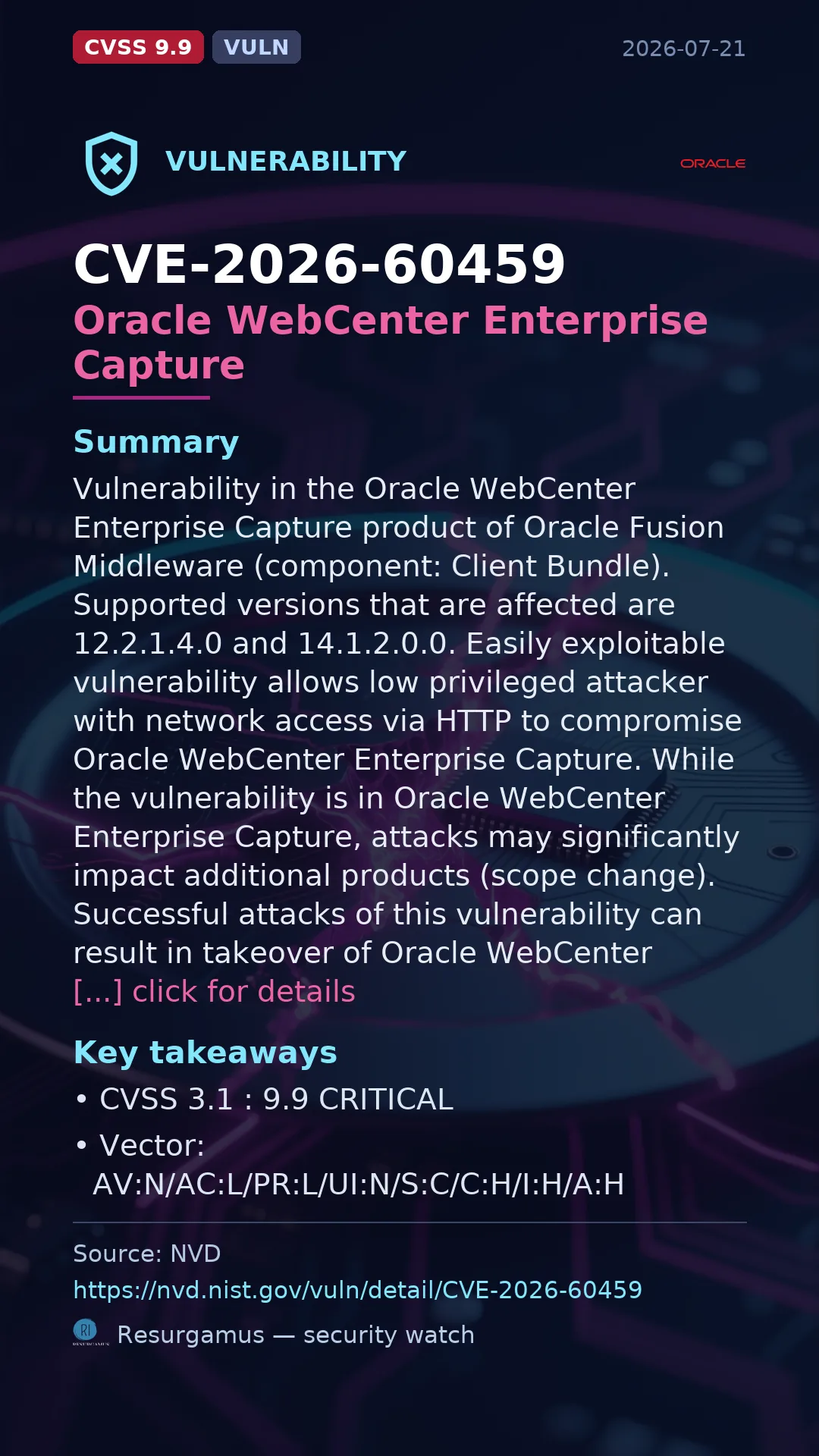 CVE-2026-60459 Oracle WebCenter Enterprise Capture Vulnerability