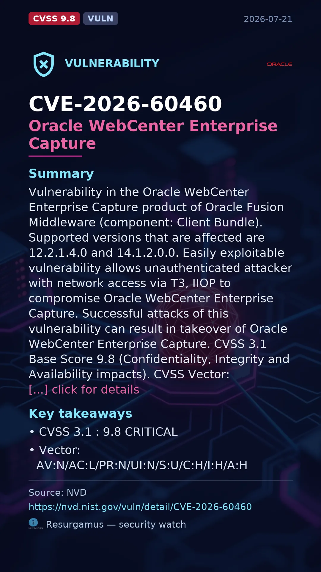 CVE-2026-60460 Oracle WebCenter Enterprise Capture Vulnerability