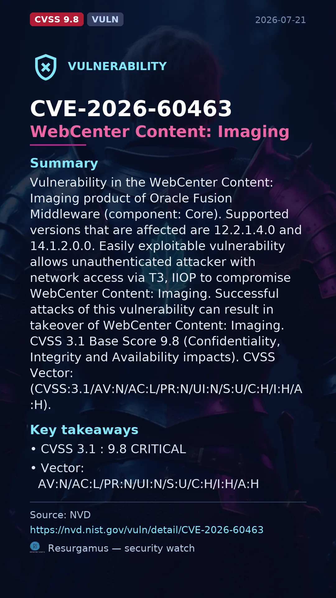 CVE-2026-60463 WebCenter Content: Imaging Vulnerability