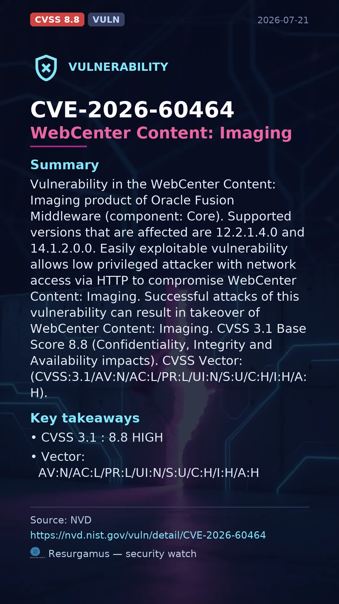 CVE-2026-60464 WebCenter Content: Imaging Vulnerability