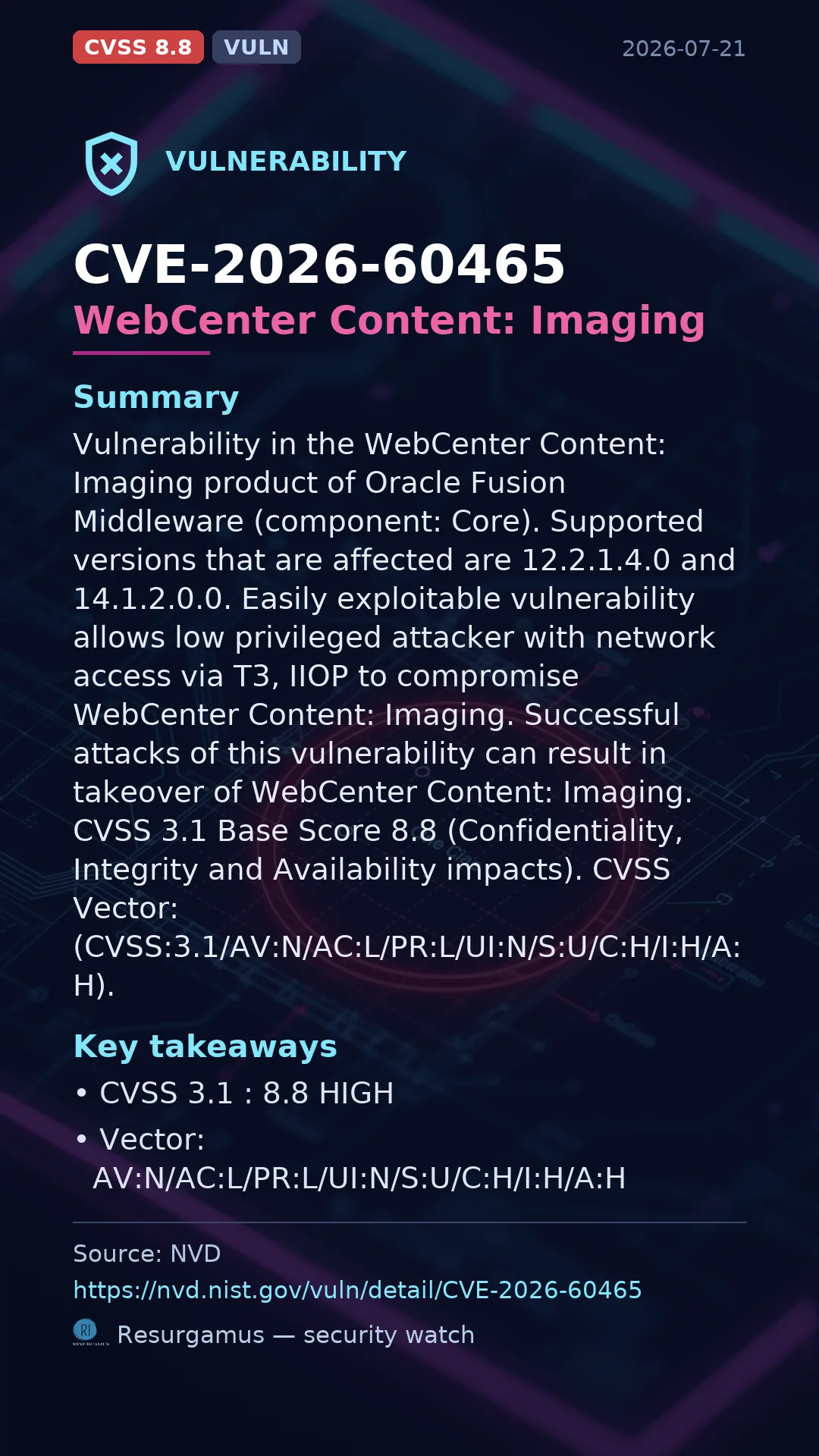 CVE-2026-60465 WebCenter Content: Imaging Vulnerability