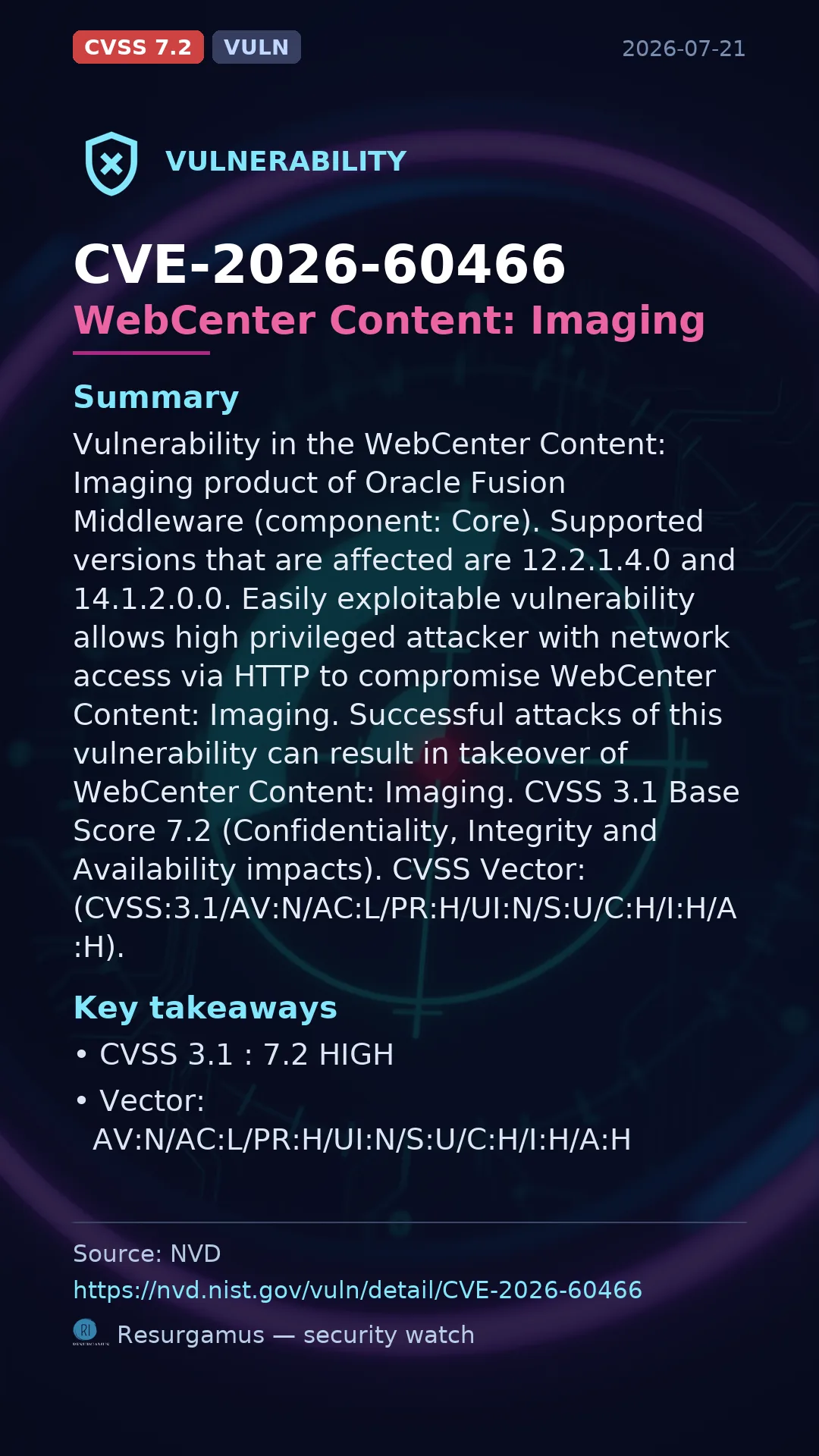 CVE-2026-60466 WebCenter Content: Imaging Vulnerability