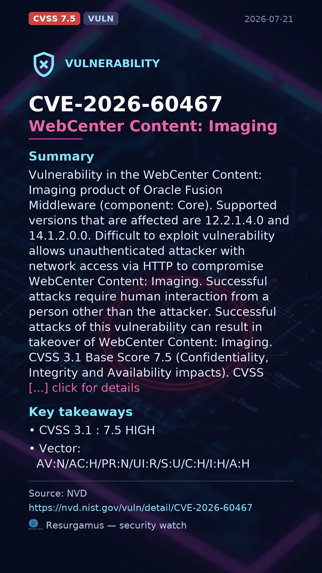 CVE-2026-60467 WebCenter Content: Imaging Vulnerability