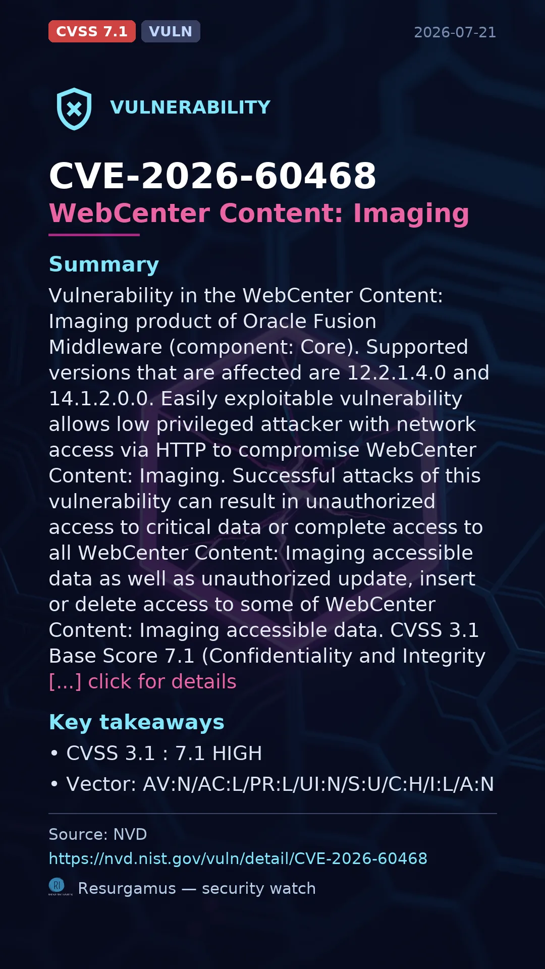CVE-2026-60468 WebCenter Content: Imaging Vulnerability
