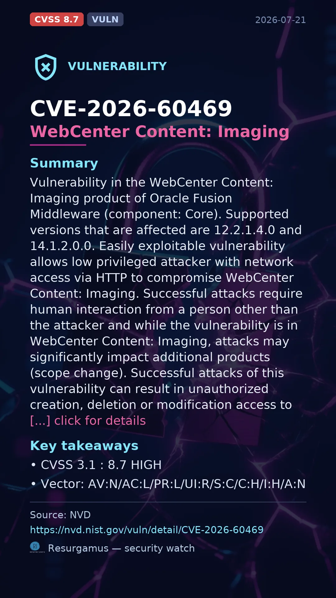 CVE-2026-60469 WebCenter Content: Imaging Vulnerability