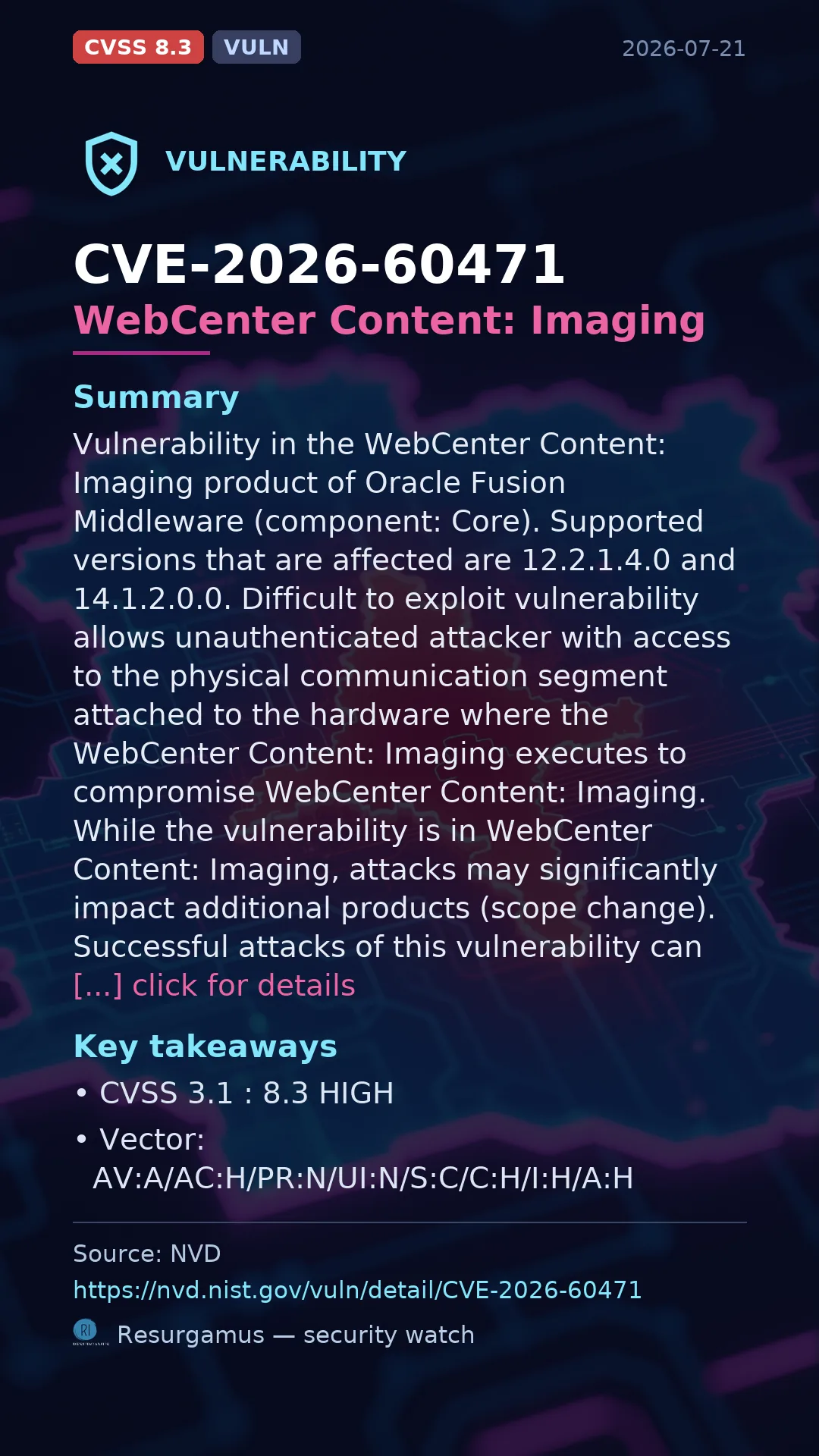 CVE-2026-60471 WebCenter Content: Imaging Vulnerability