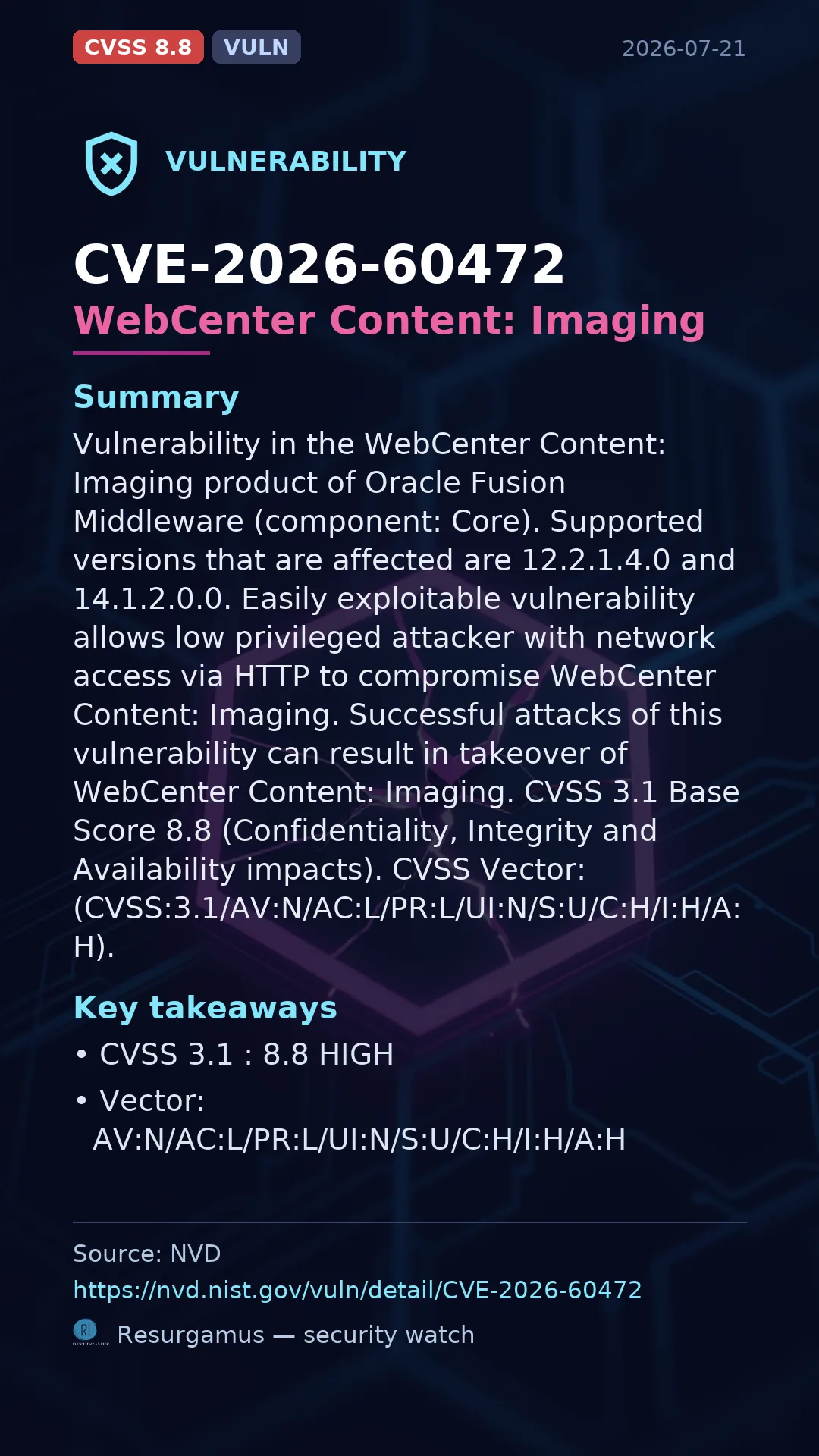CVE-2026-60472 WebCenter Content: Imaging Vulnerability