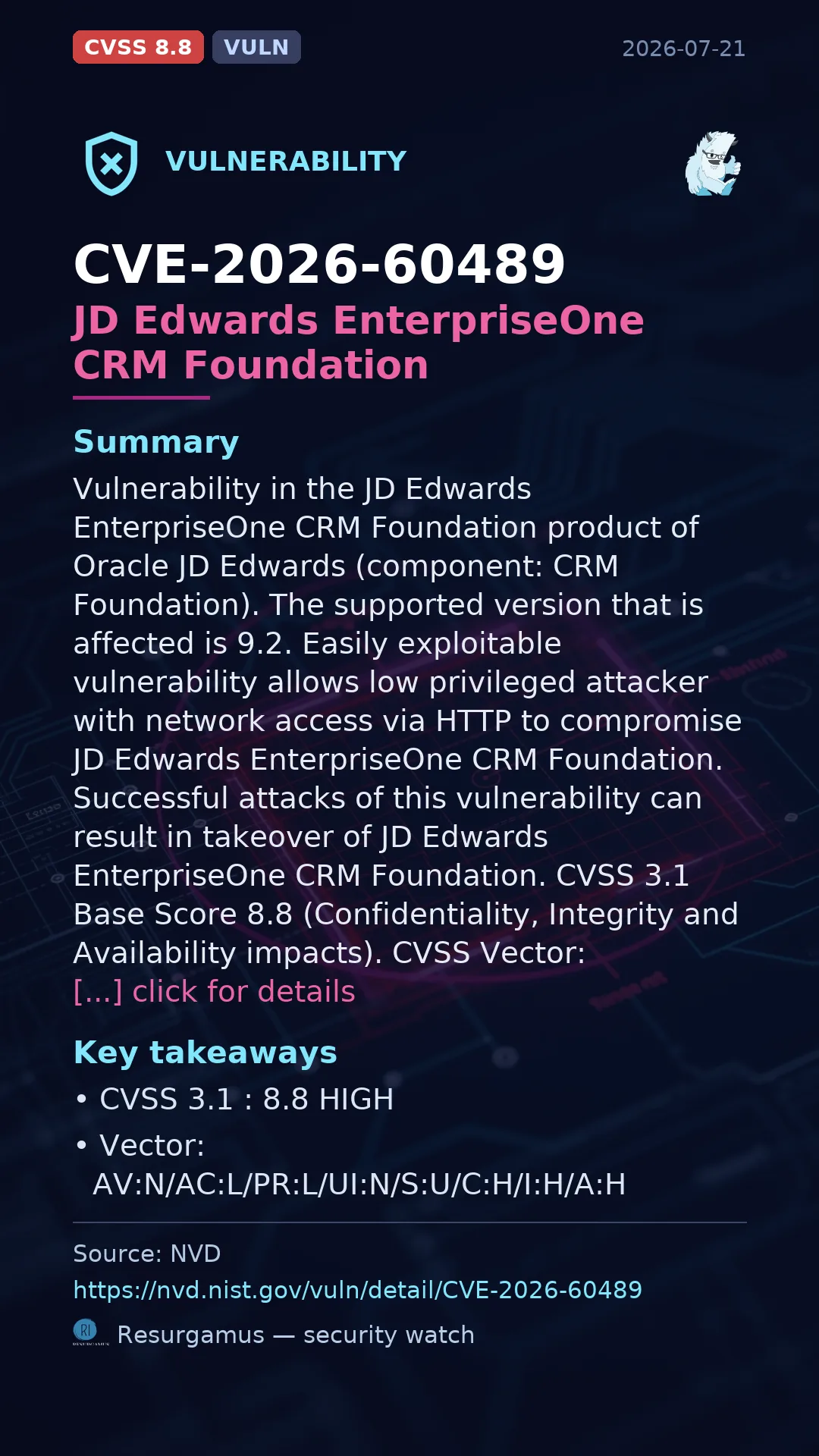 CVE-2026-60489 JD Edwards EnterpriseOne CRM Foundation Vulnerability
