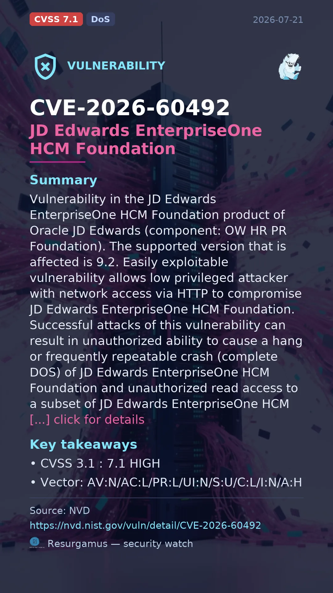 CVE-2026-60492 JD Edwards EnterpriseOne HCM Foundation Vulnerability