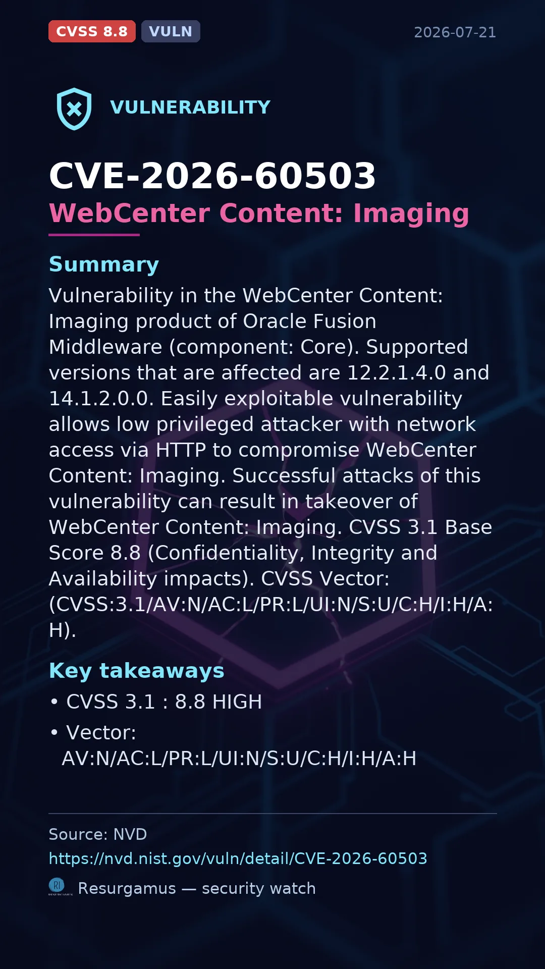 CVE-2026-60503 WebCenter Content: Imaging Vulnerability